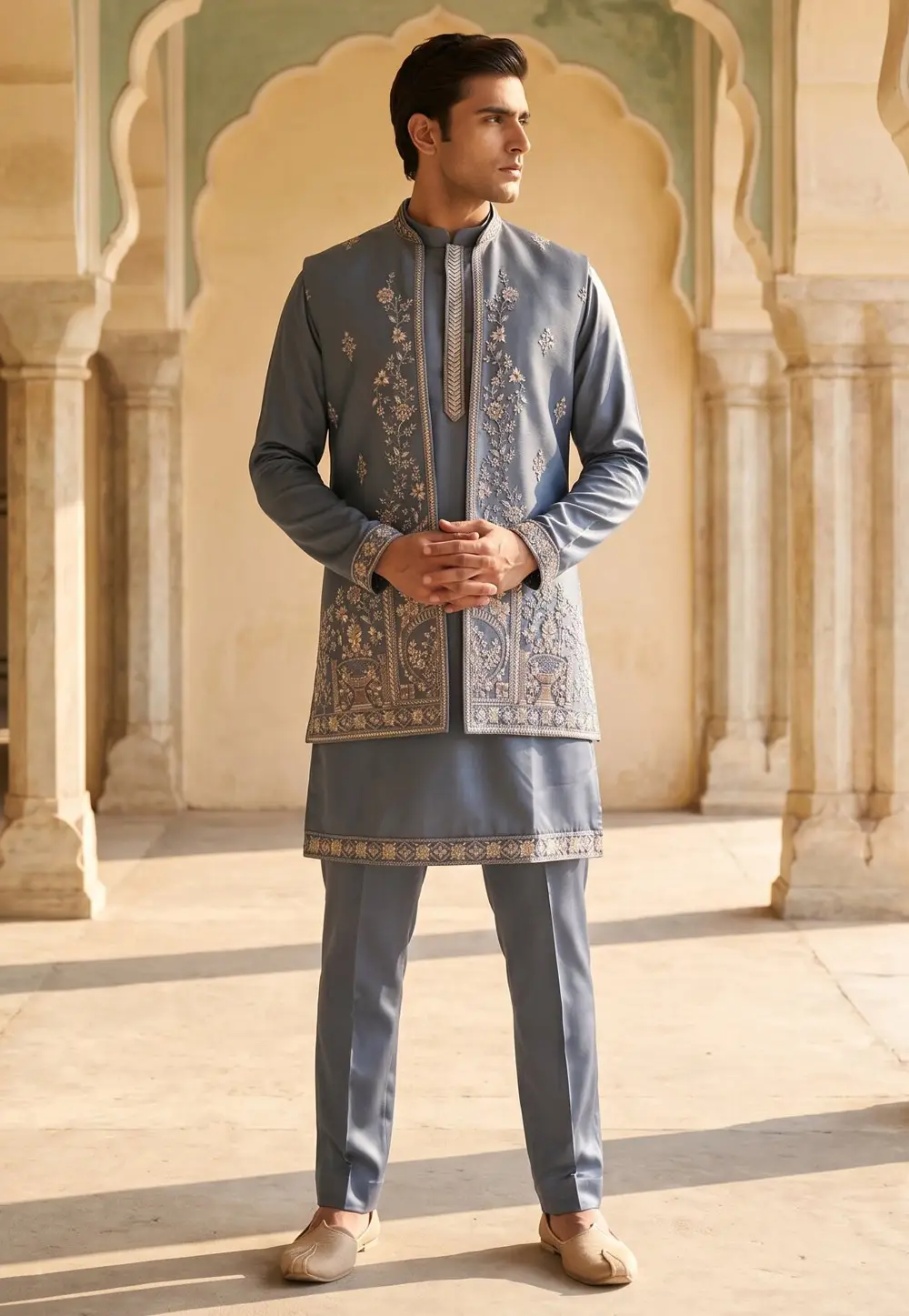 Grey Armani Jacket Style Sherwani 330983