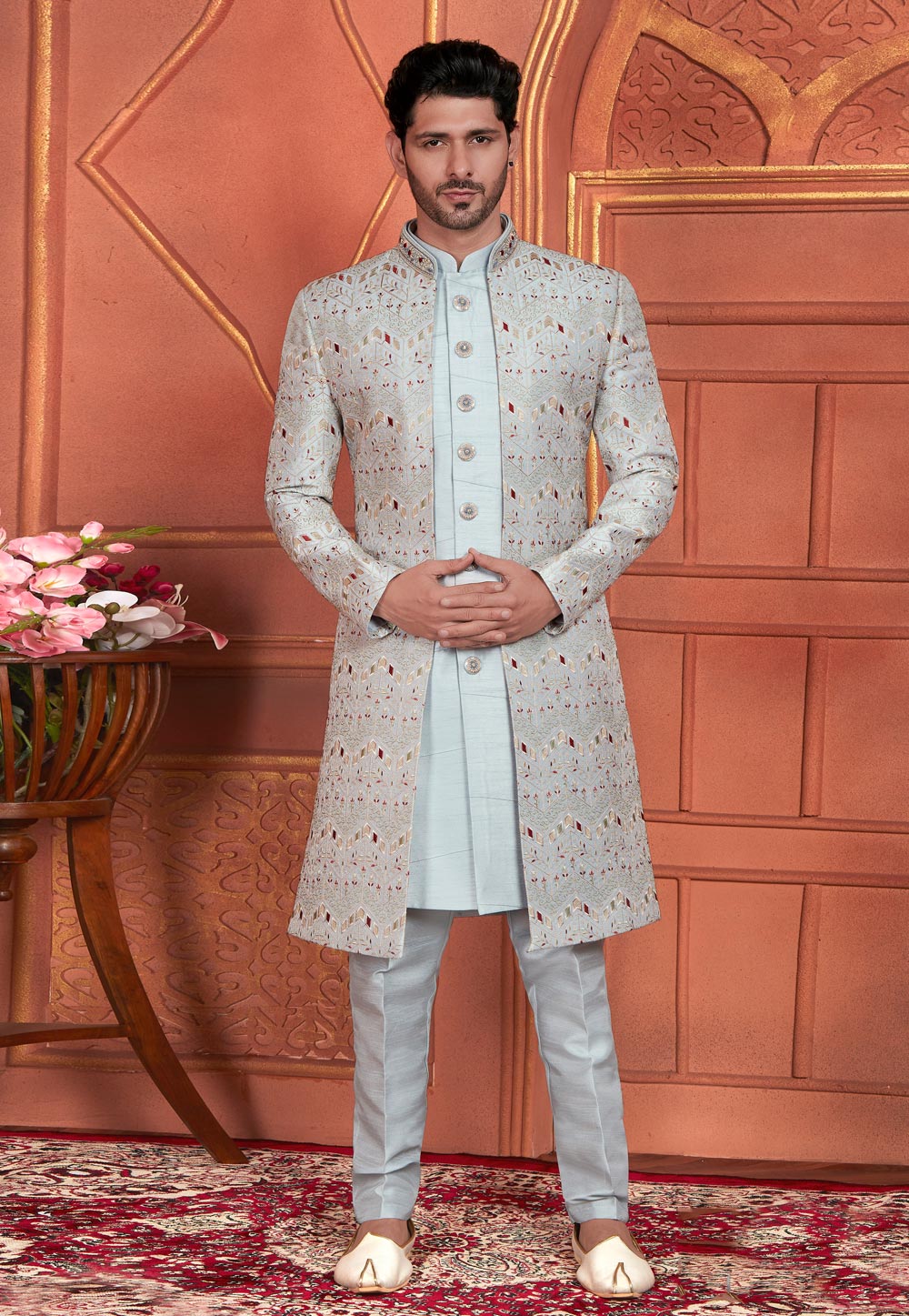 Grey Art Silk Indo Western Suit 285740