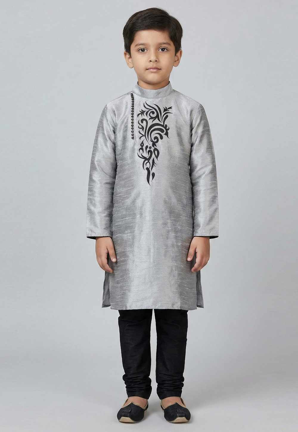 Grey Art Silk Kids Kurta Pajama 324585