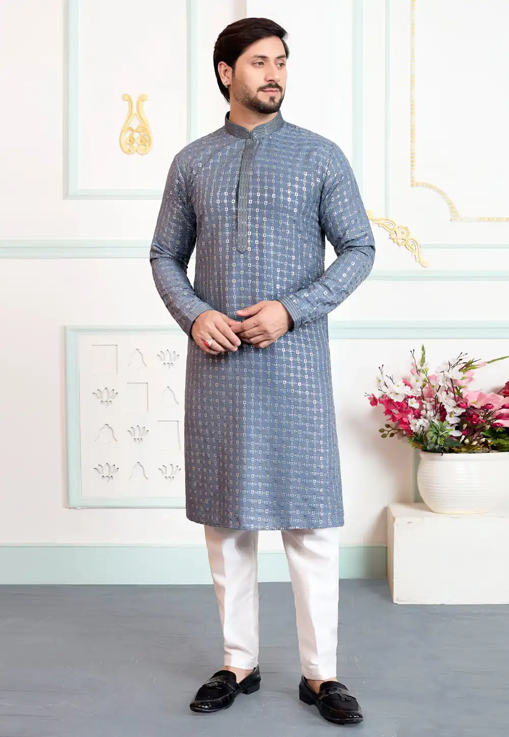 Grey Art Silk Kurta Pajama 323404