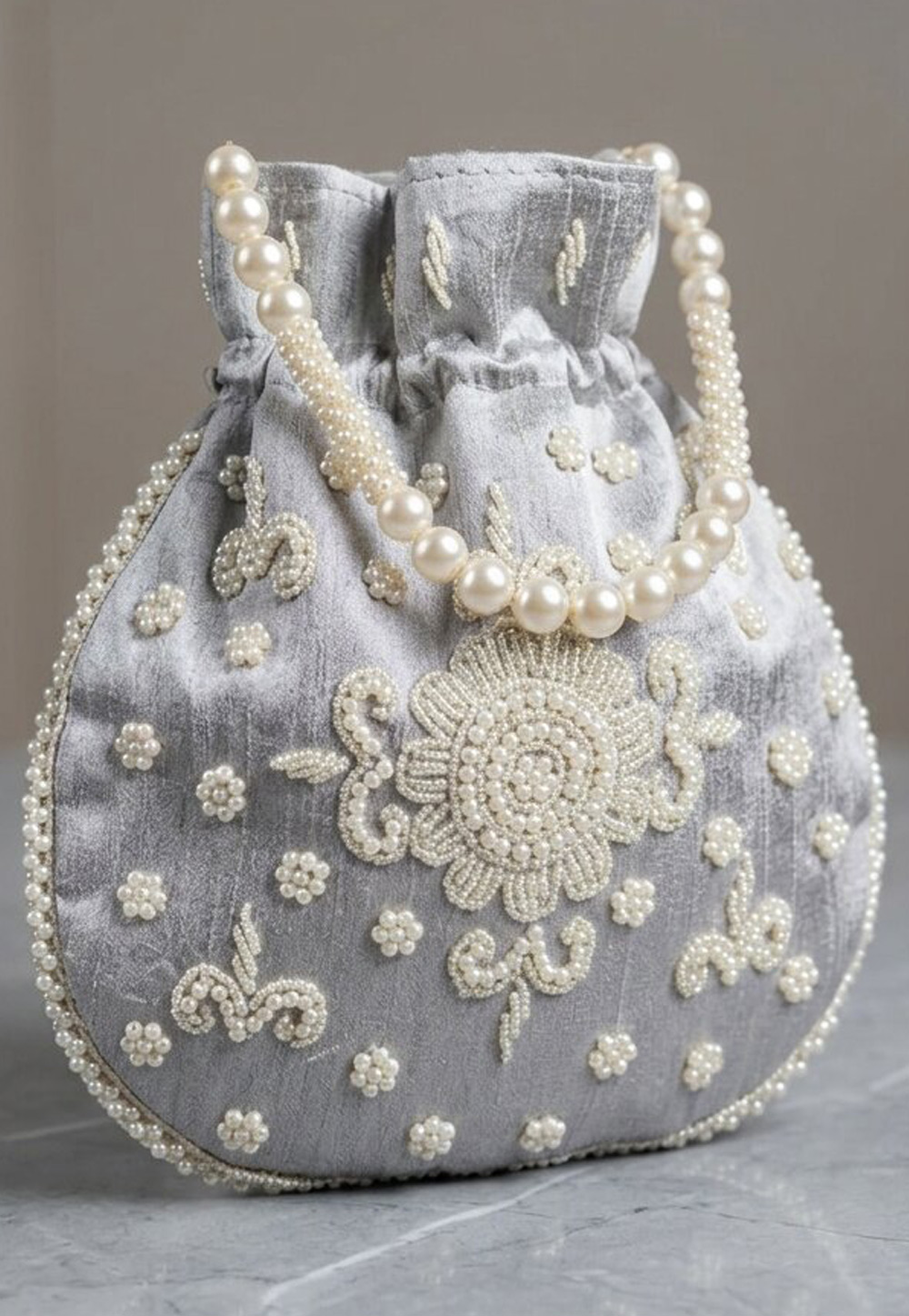 Grey Art Silk Potli Bags 329288