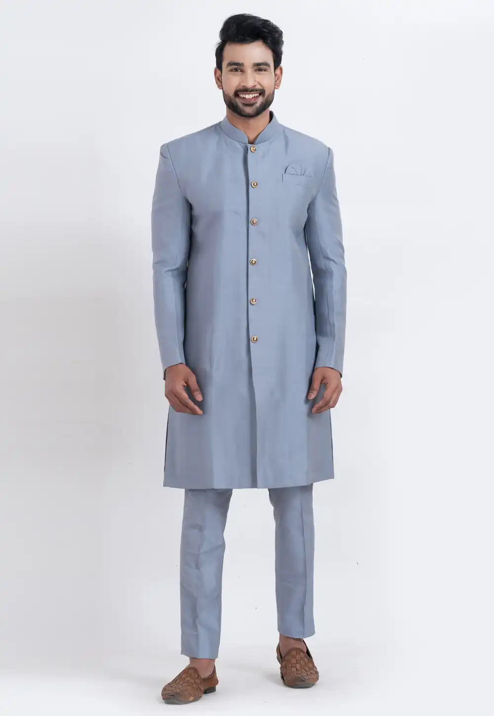 Grey Banarasi Indo Western Suit 310273