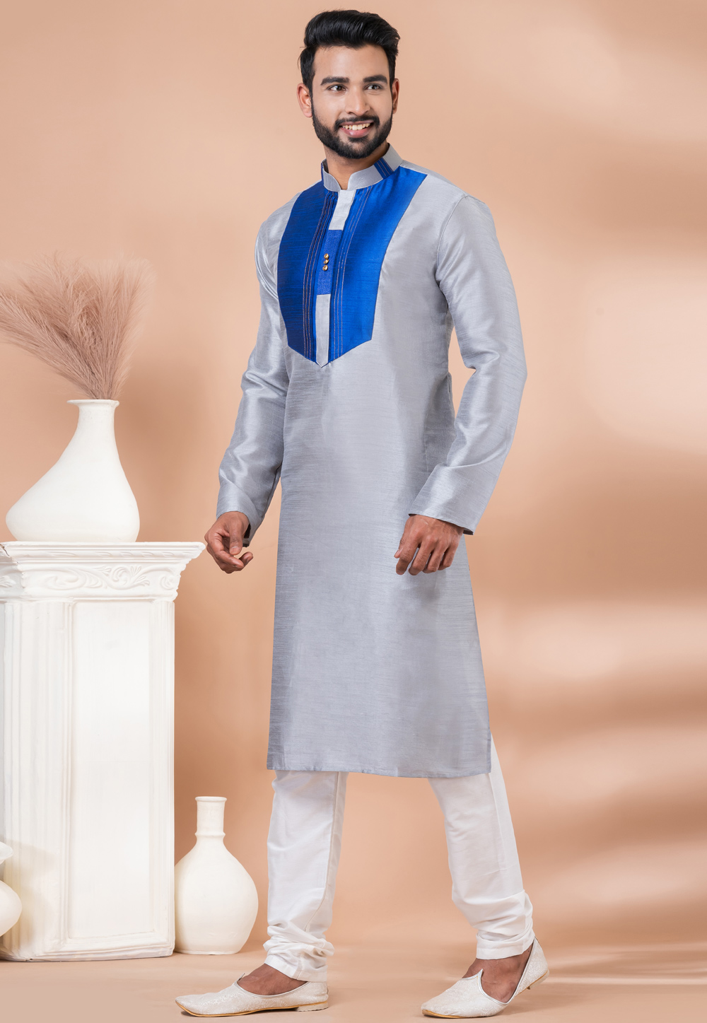 Grey Banarasi Kurta Pajama 282582