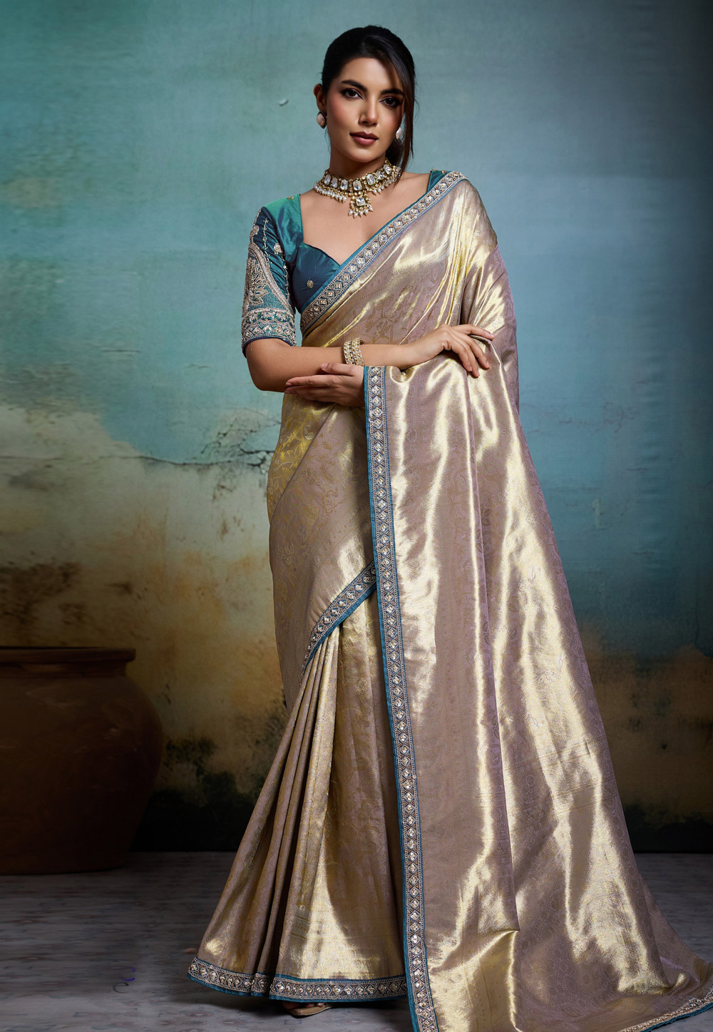 Grey Banarasi Saree With Blouse 328061
