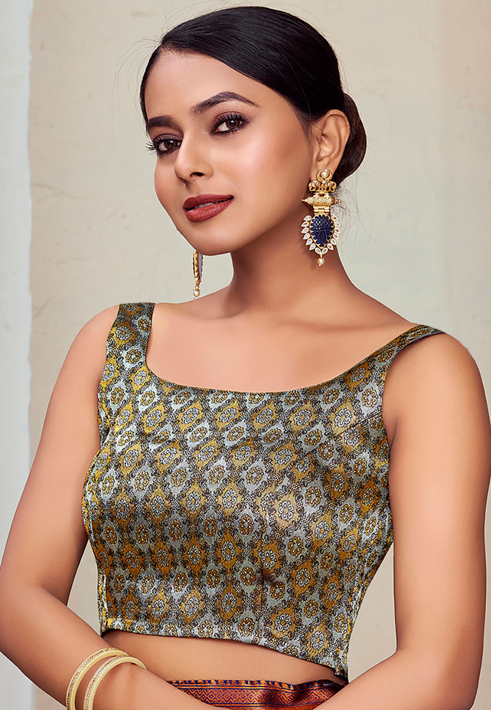 Grey Banarasi Silk Readymade Blouse 286707
