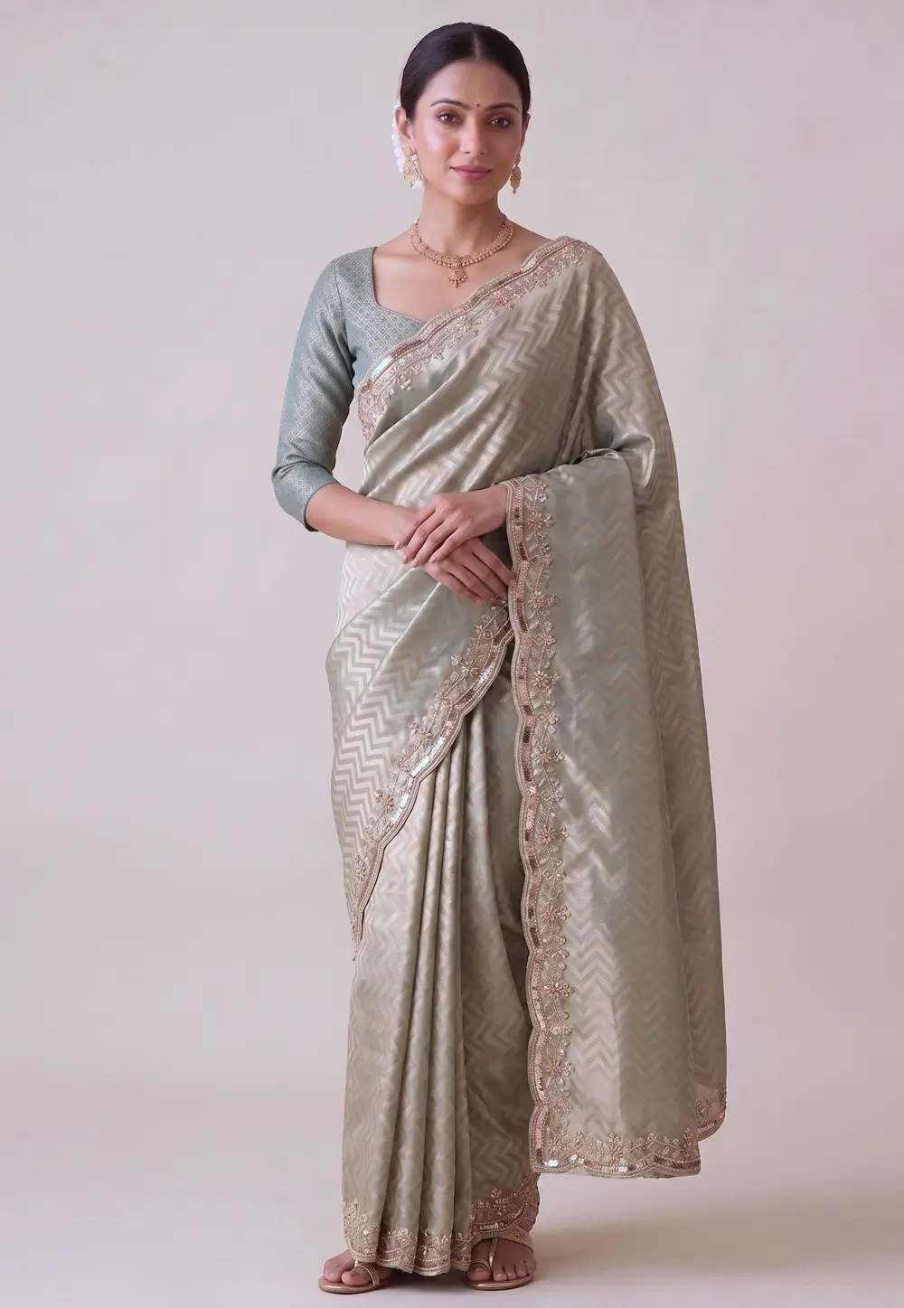 Grey Banarasi Silk Saree 332848