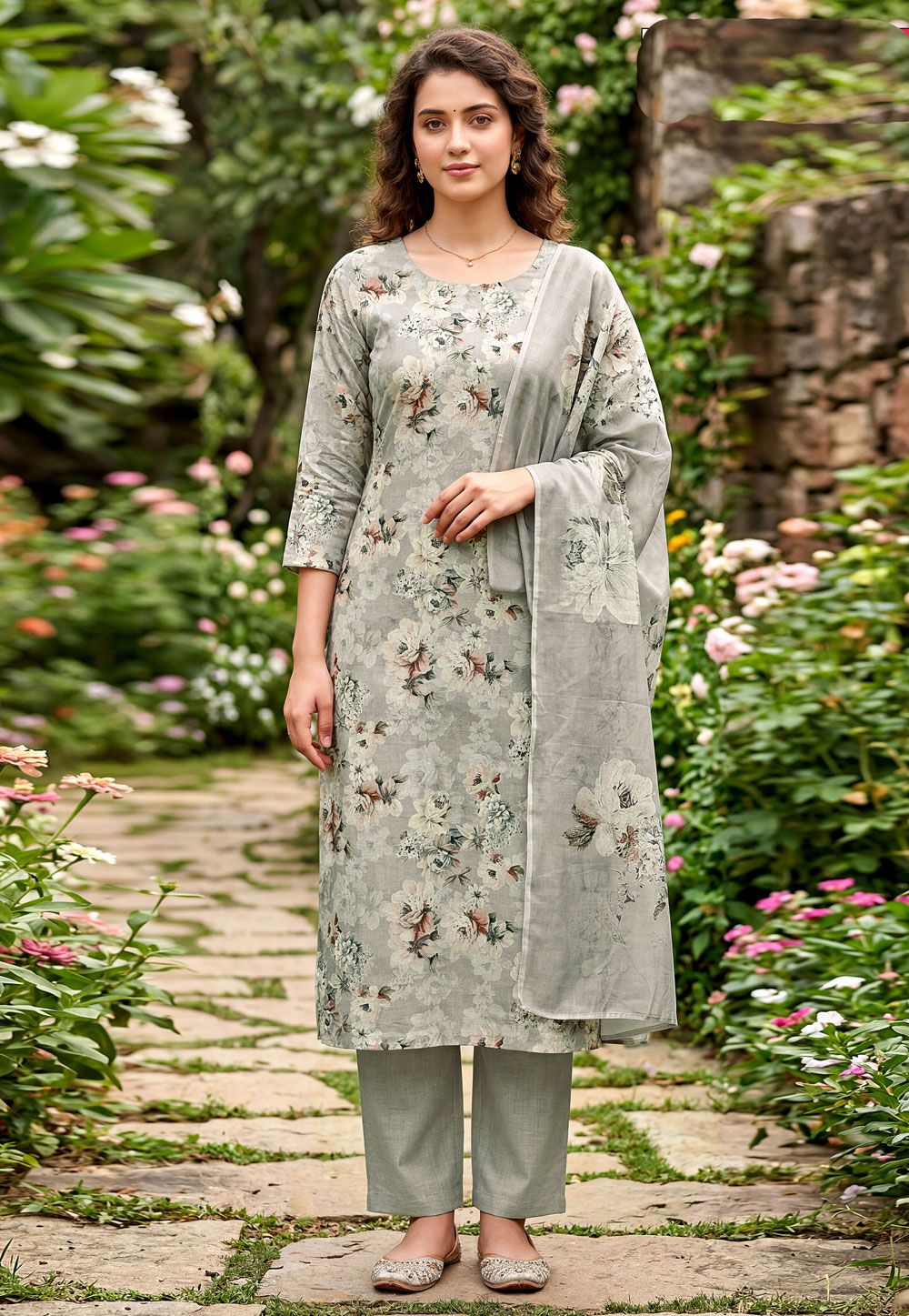 Grey Cambric Cotton Pakistani Suit 328323