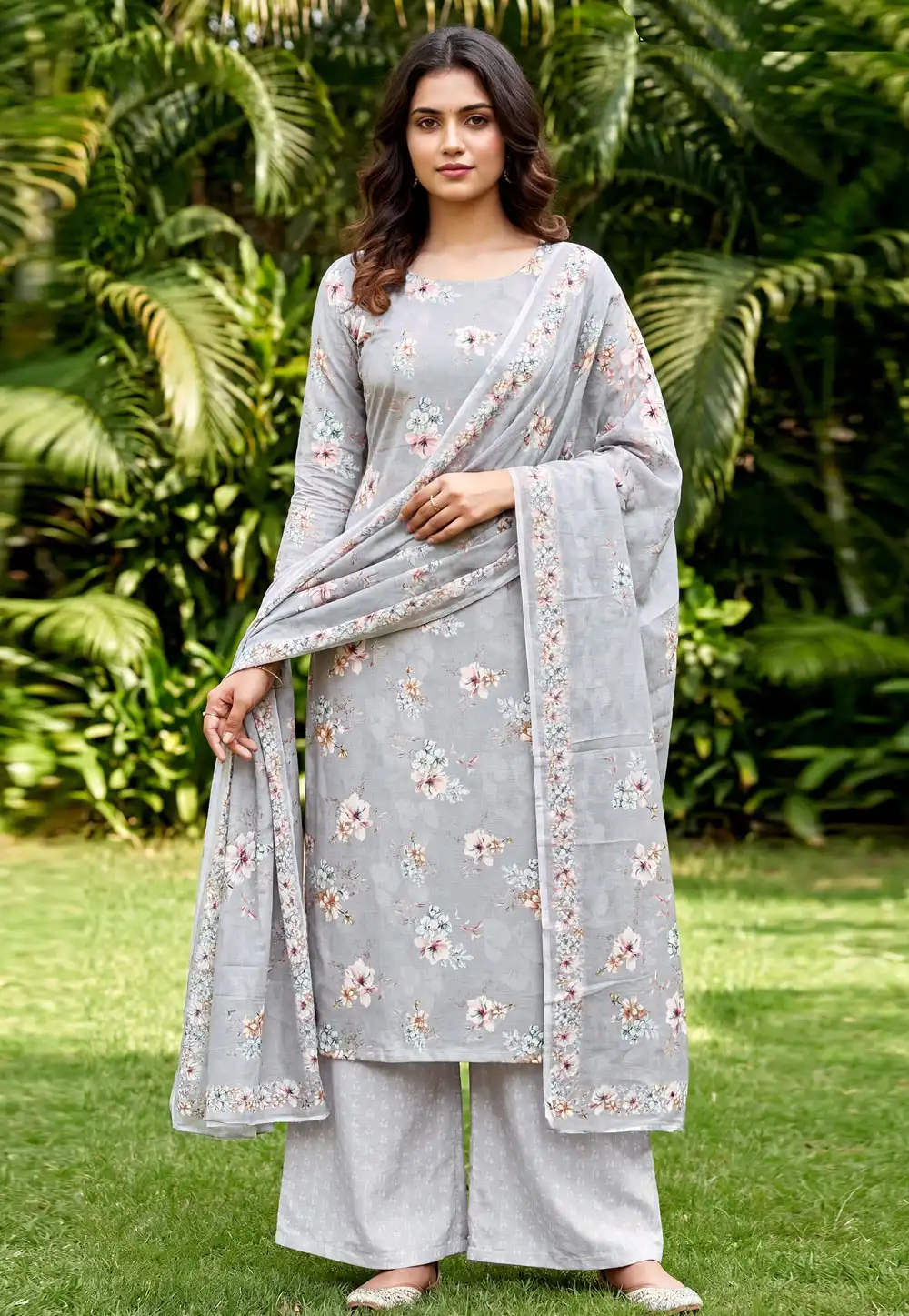 Grey Cambric Cotton Pakistani Suit 328343