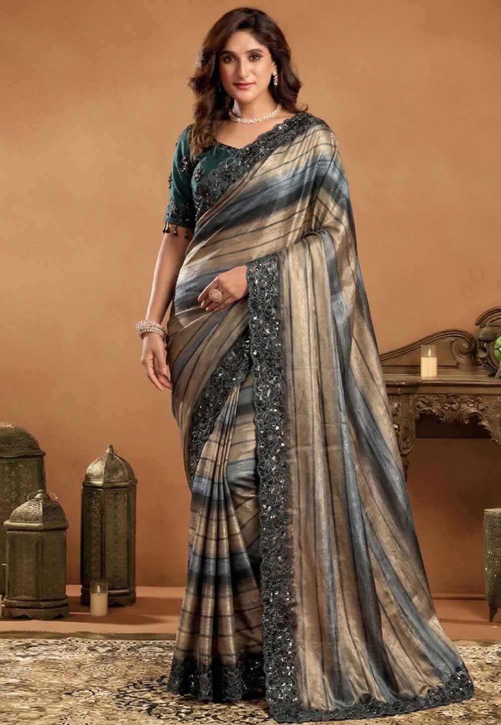 Grey Chiffon Saree With Blouse 330058