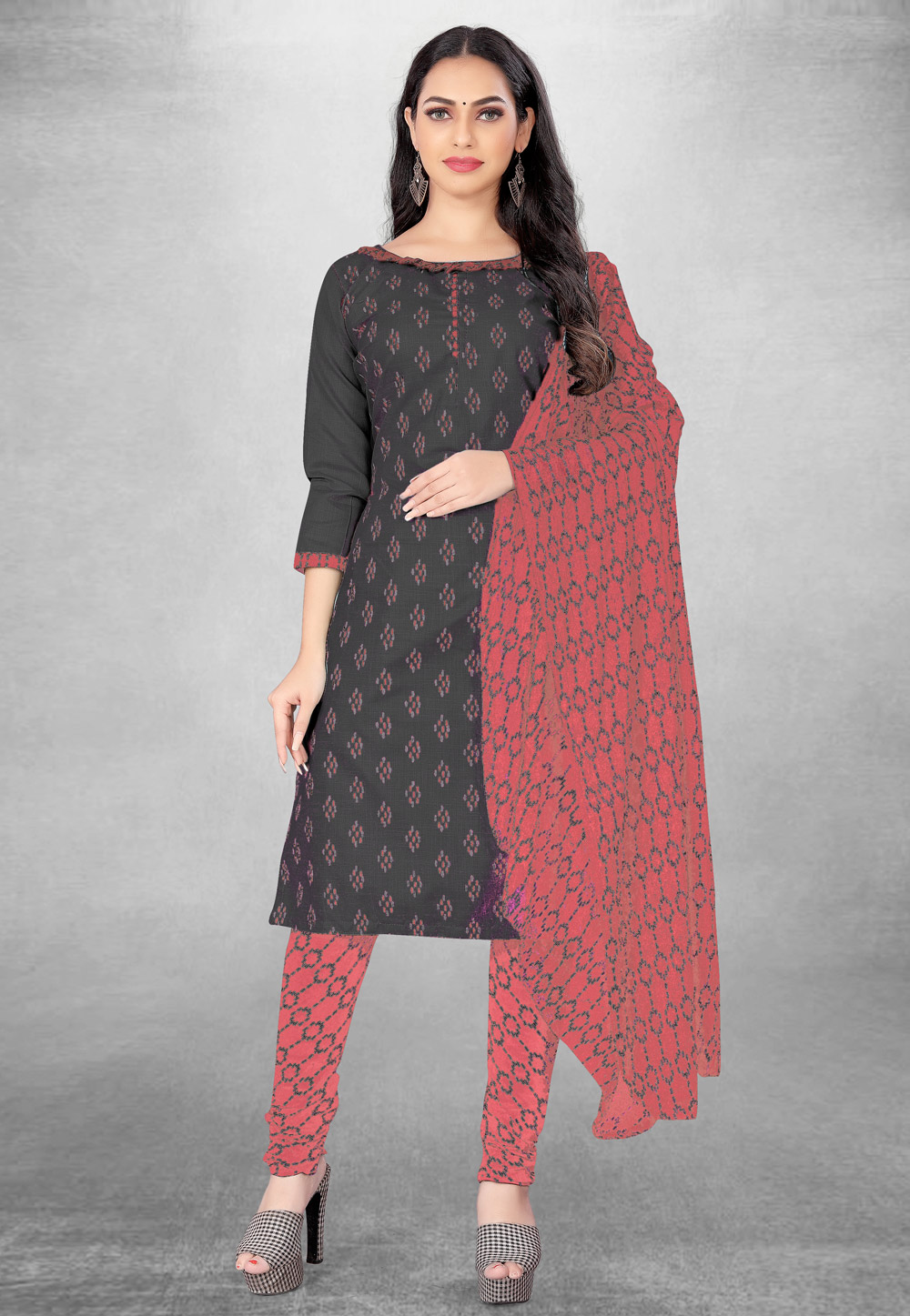 Grey Cotton Churidar Salwar Suit 280760