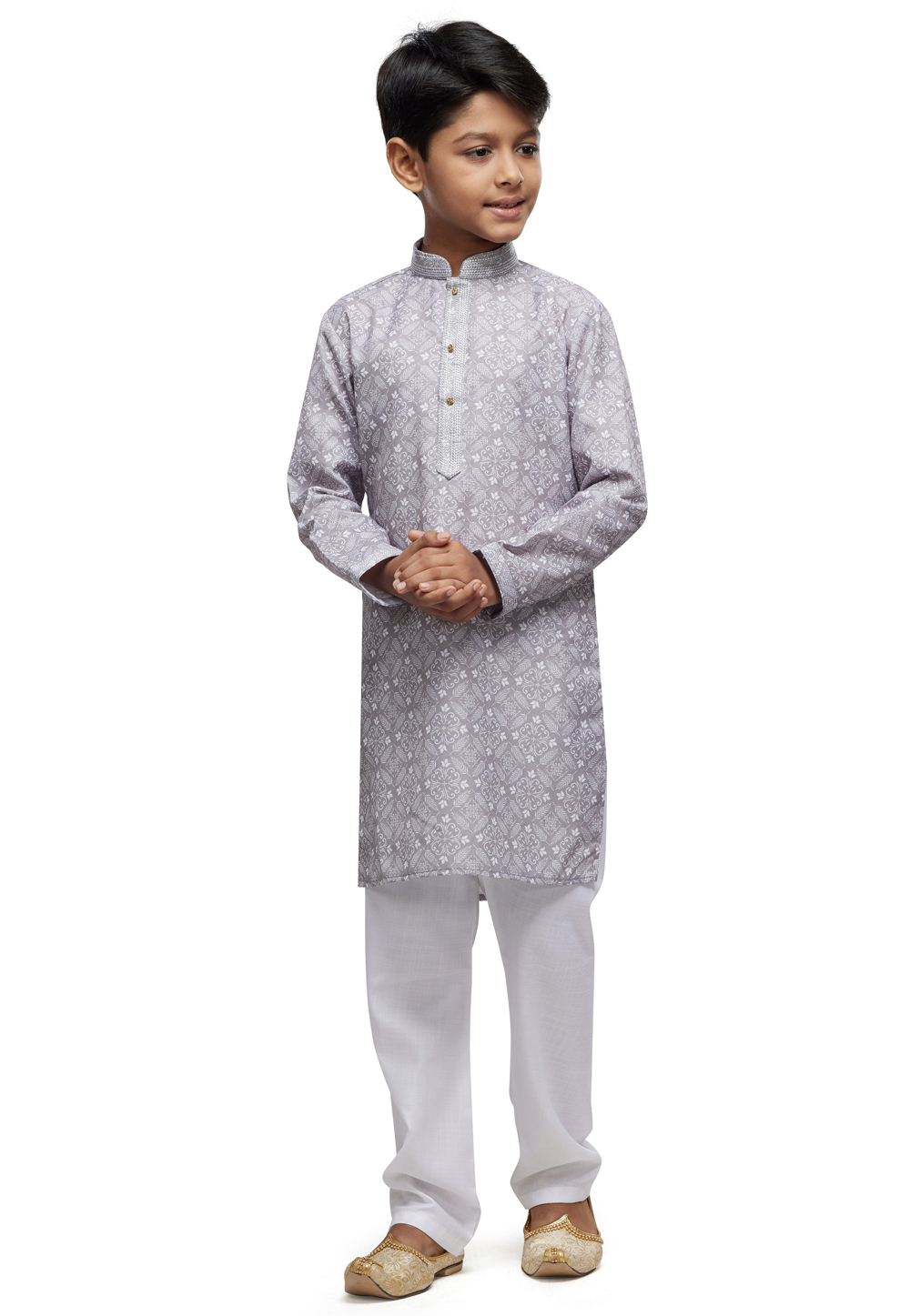 Grey Cotton Kids Kurta Pajama 280966