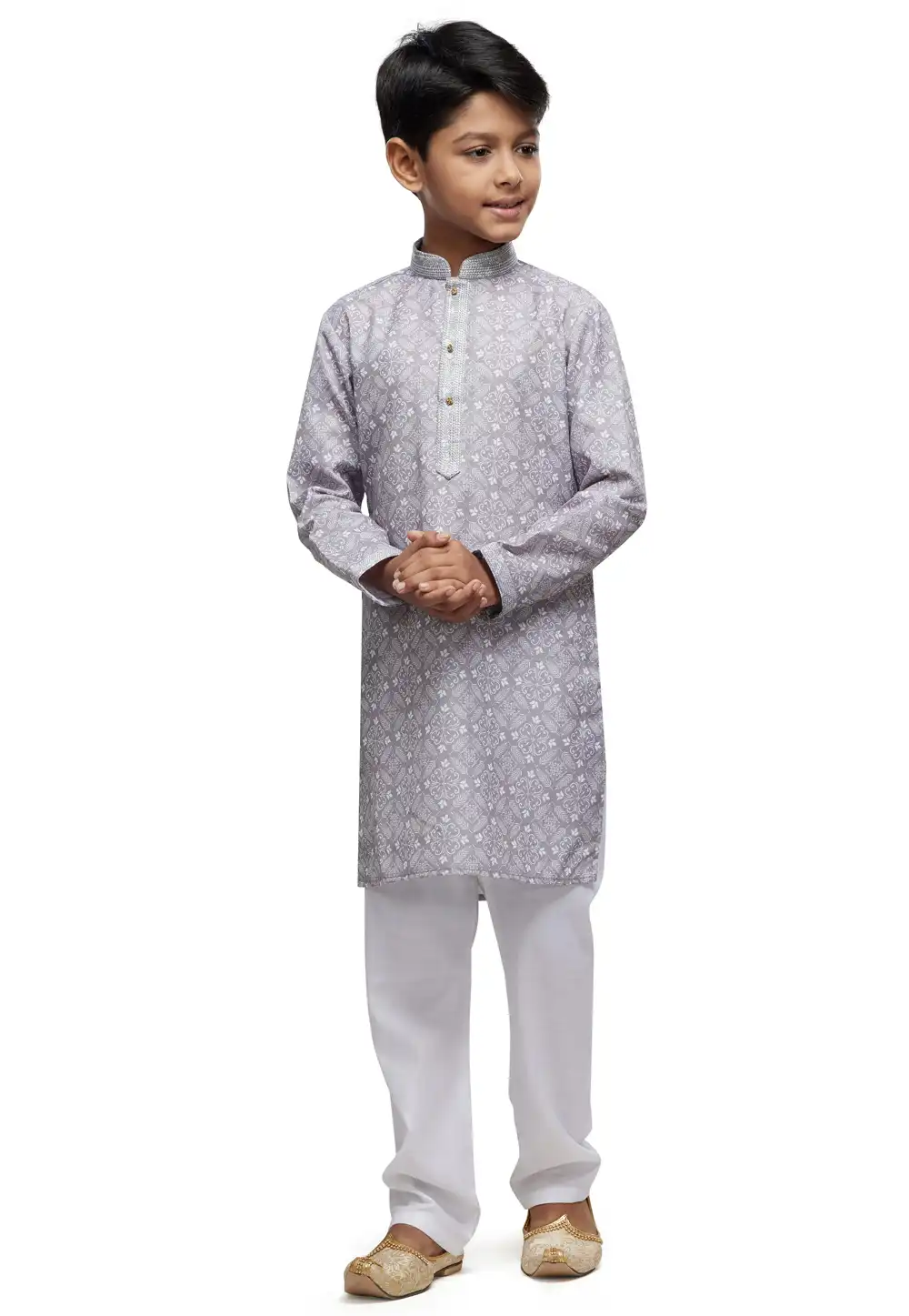 Grey Cotton Kids Kurta Pajama 280966
