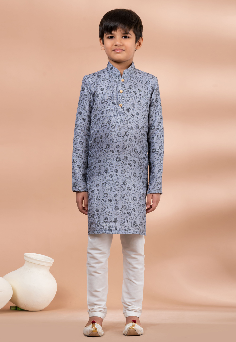 Grey Cotton Kids Kurta Pajama 284139