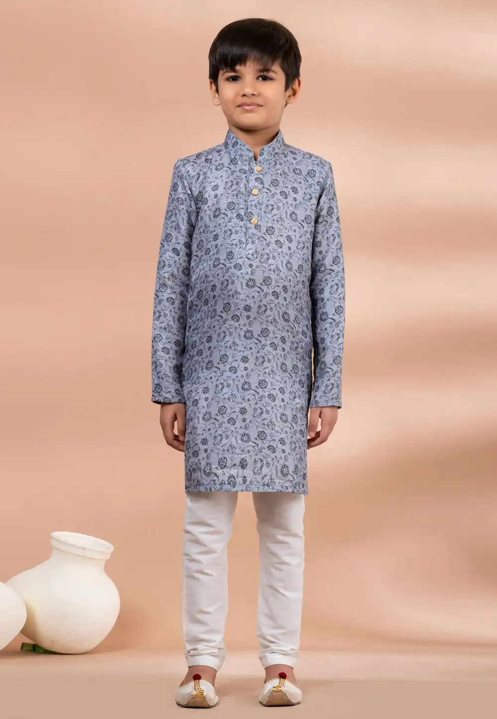 Grey Cotton Kids Kurta Pajama 284139