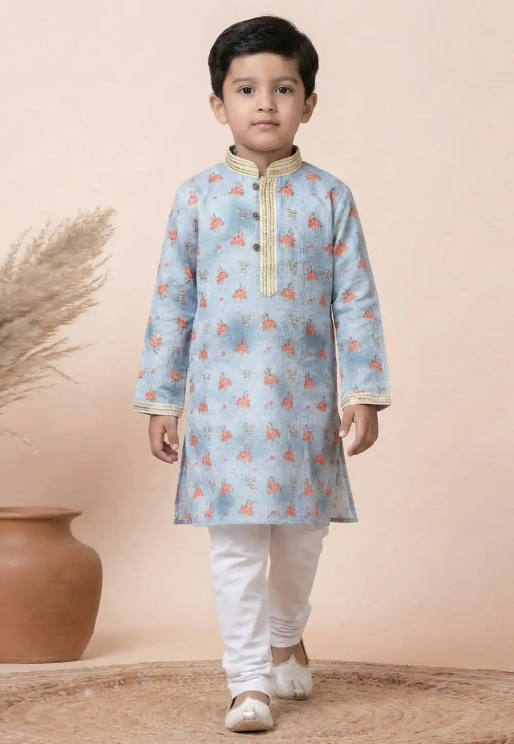 Grey Cotton Kids Kurta Pajama 322280