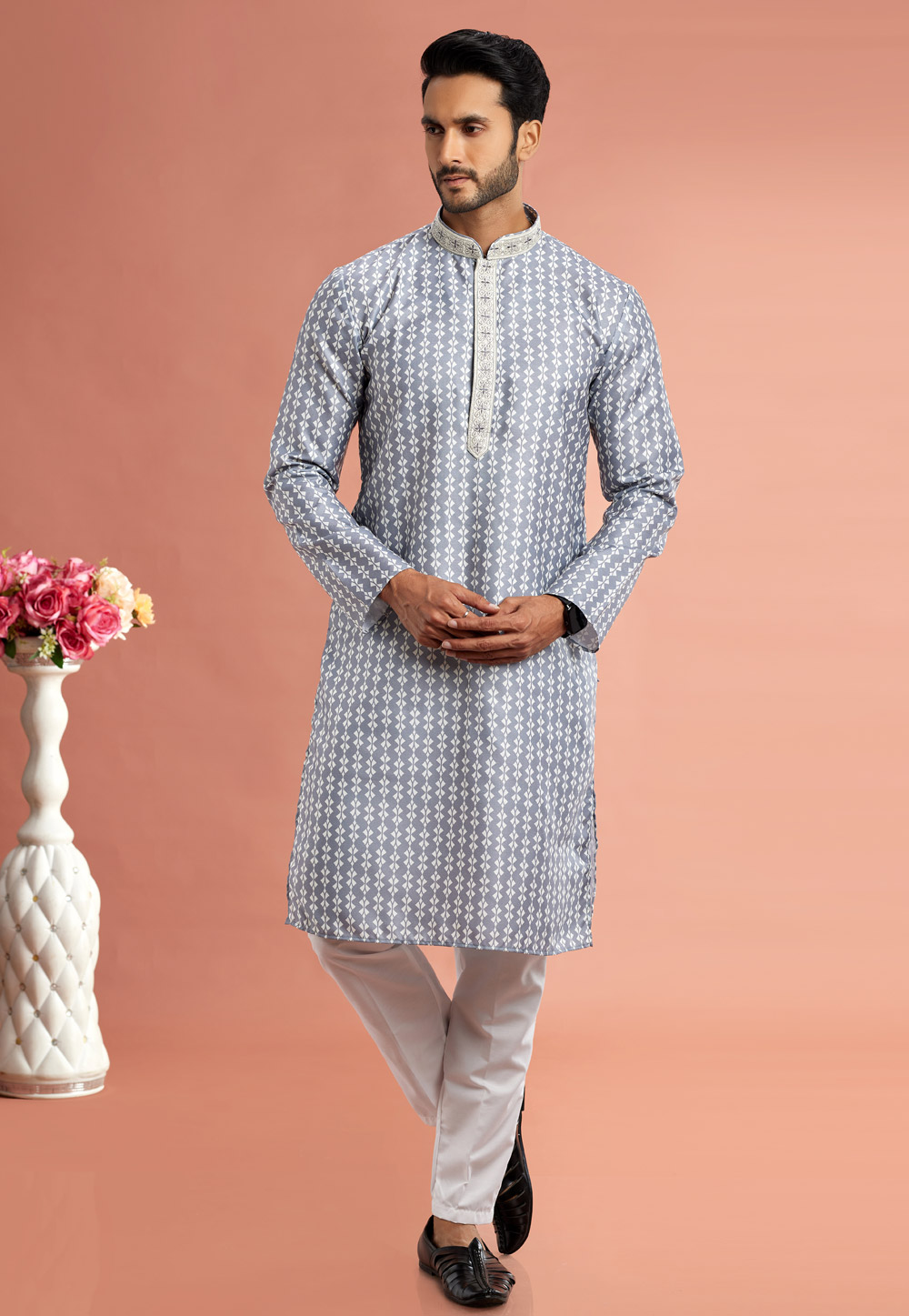 Grey Cotton Kurta Pajama 283322