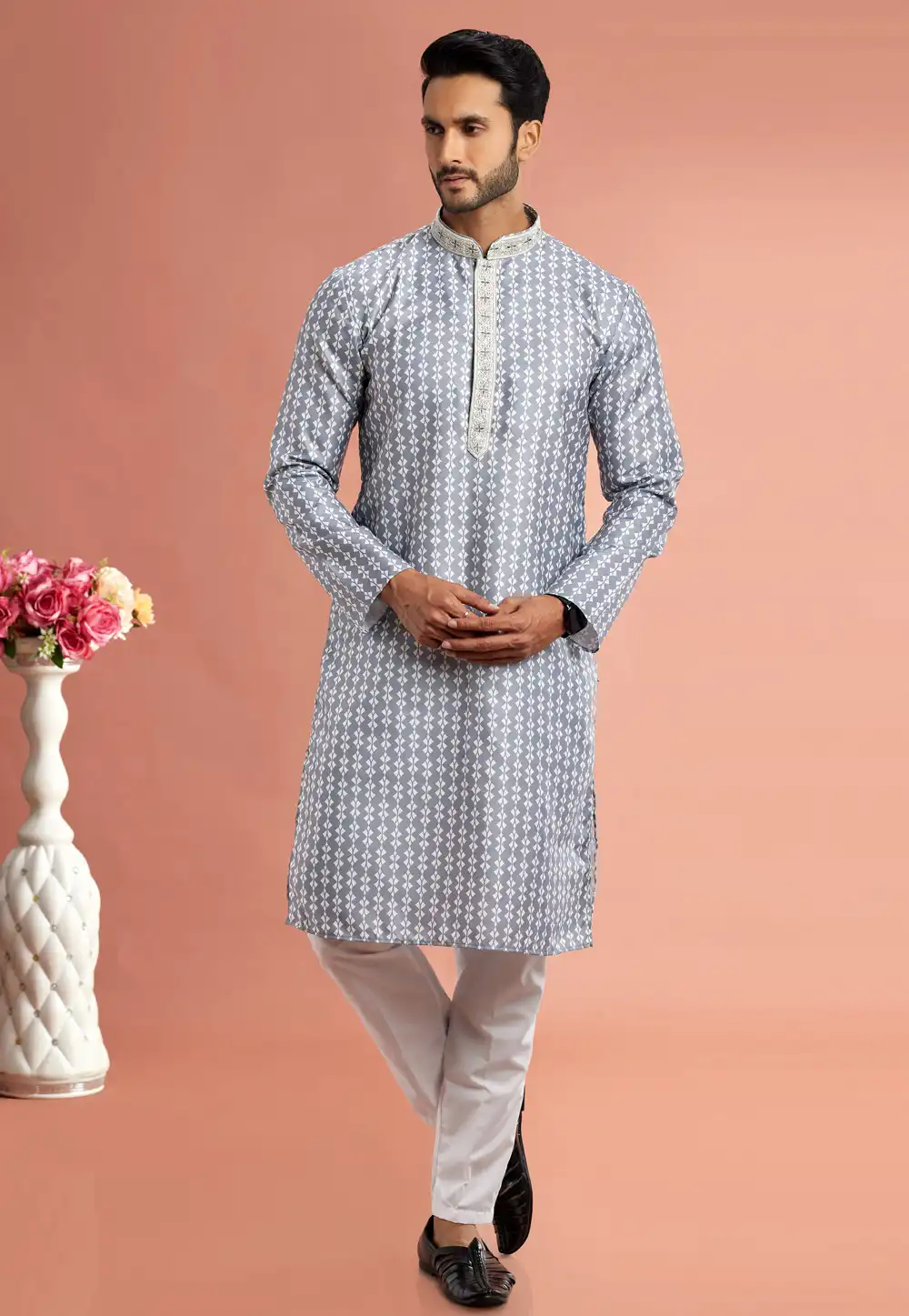 Grey Cotton Kurta Pajama 283322