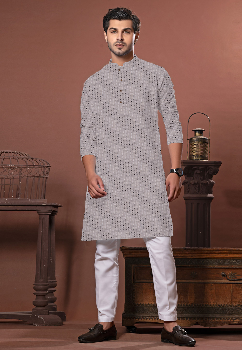 Grey Cotton Kurta Pajama 312237