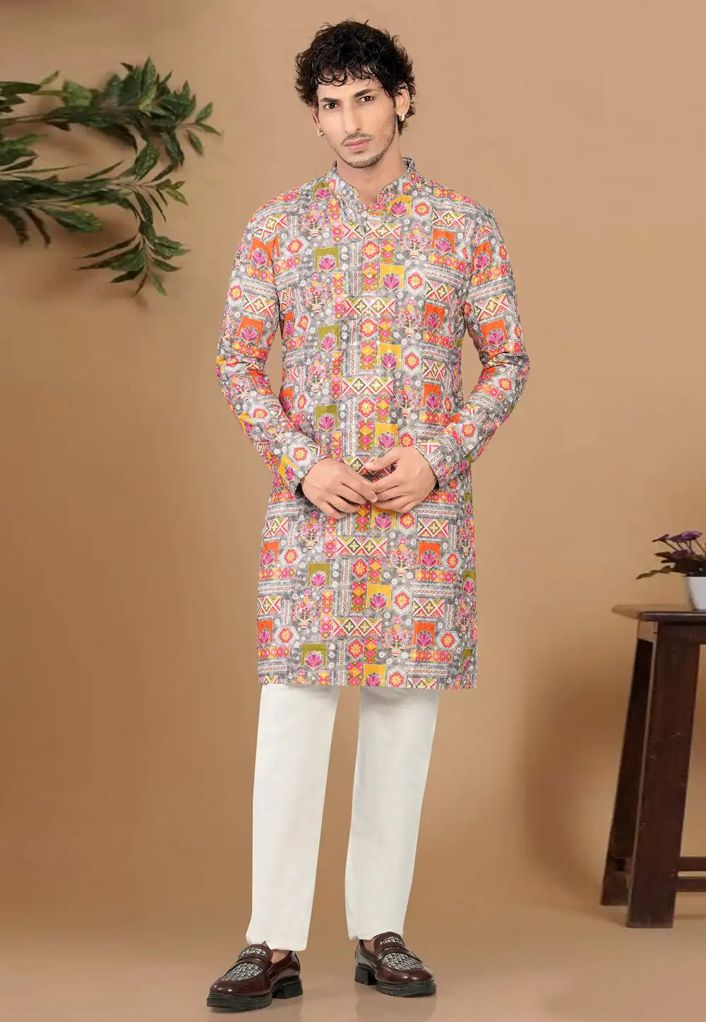 Grey Cotton Kurta Pajama 325812