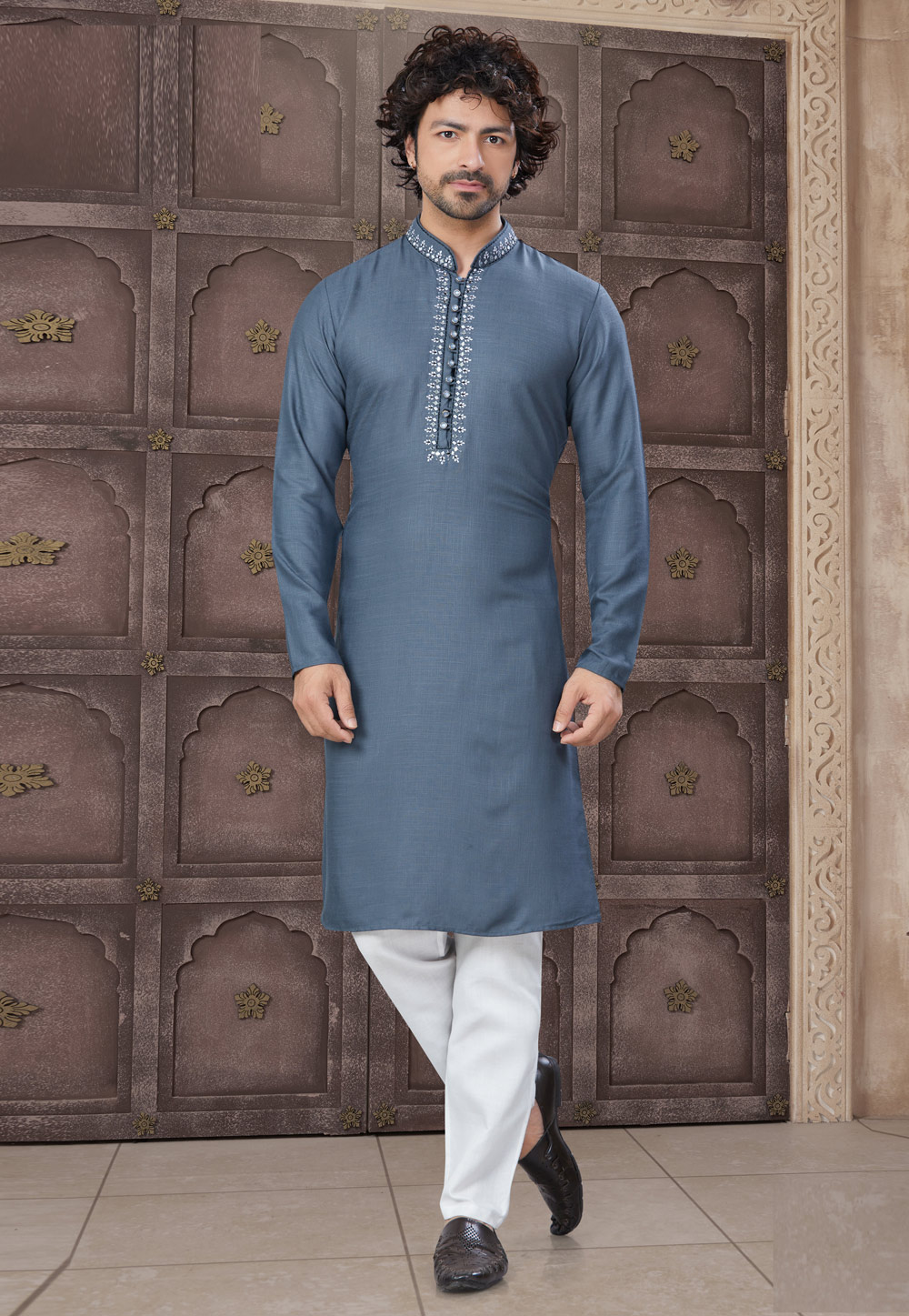 Grey Cotton Kurta Pajama 307387