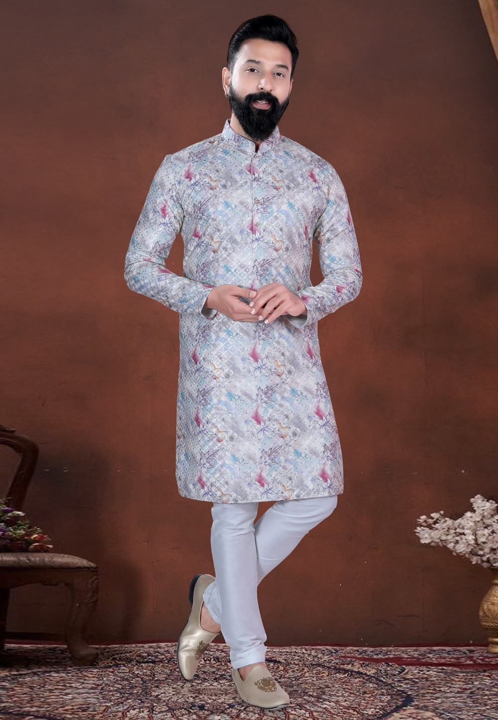 Grey Cotton Kurta Pajama 318591