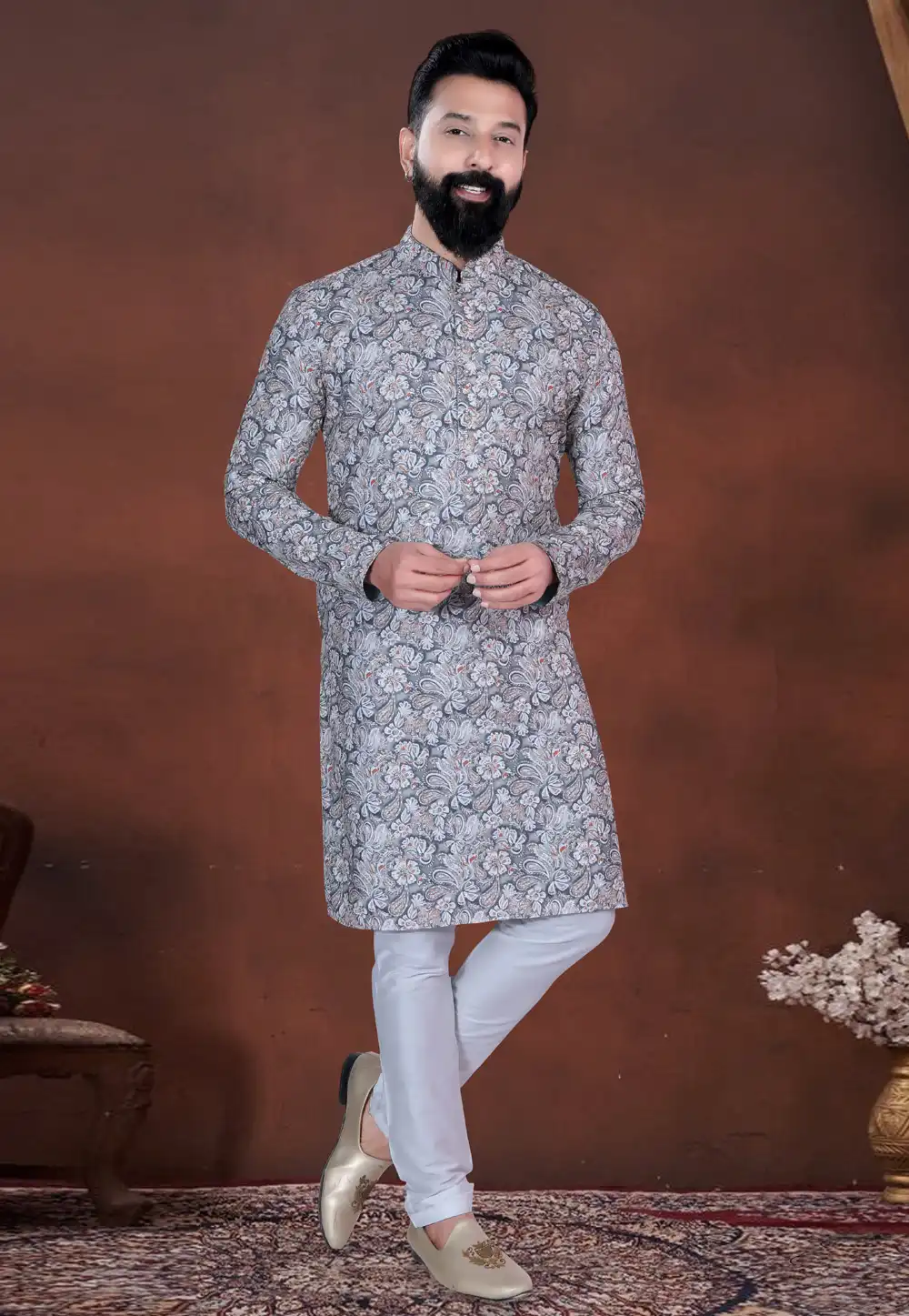 Grey Cotton Kurta Pajama 318593