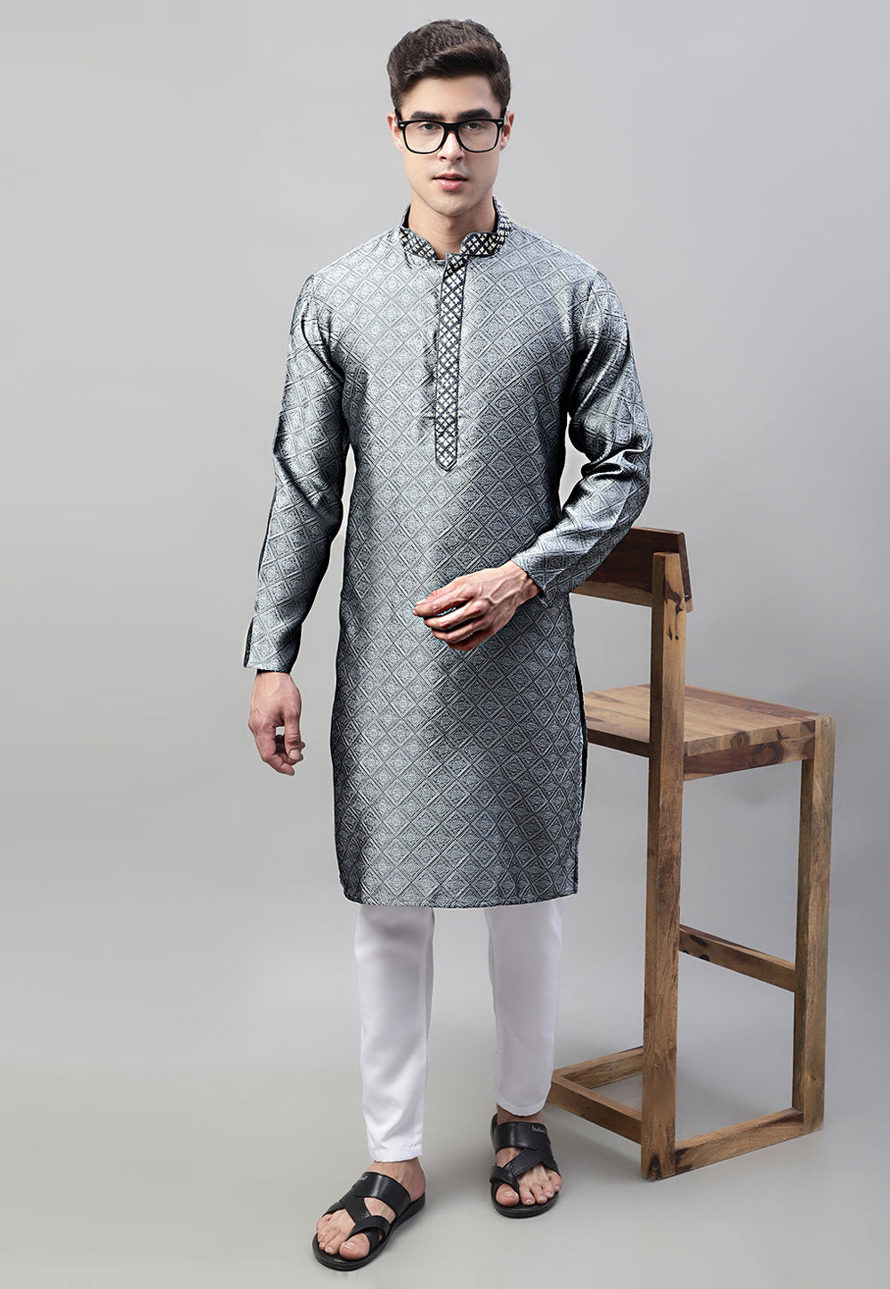 Grey Cotton Kurta Pajama 281689