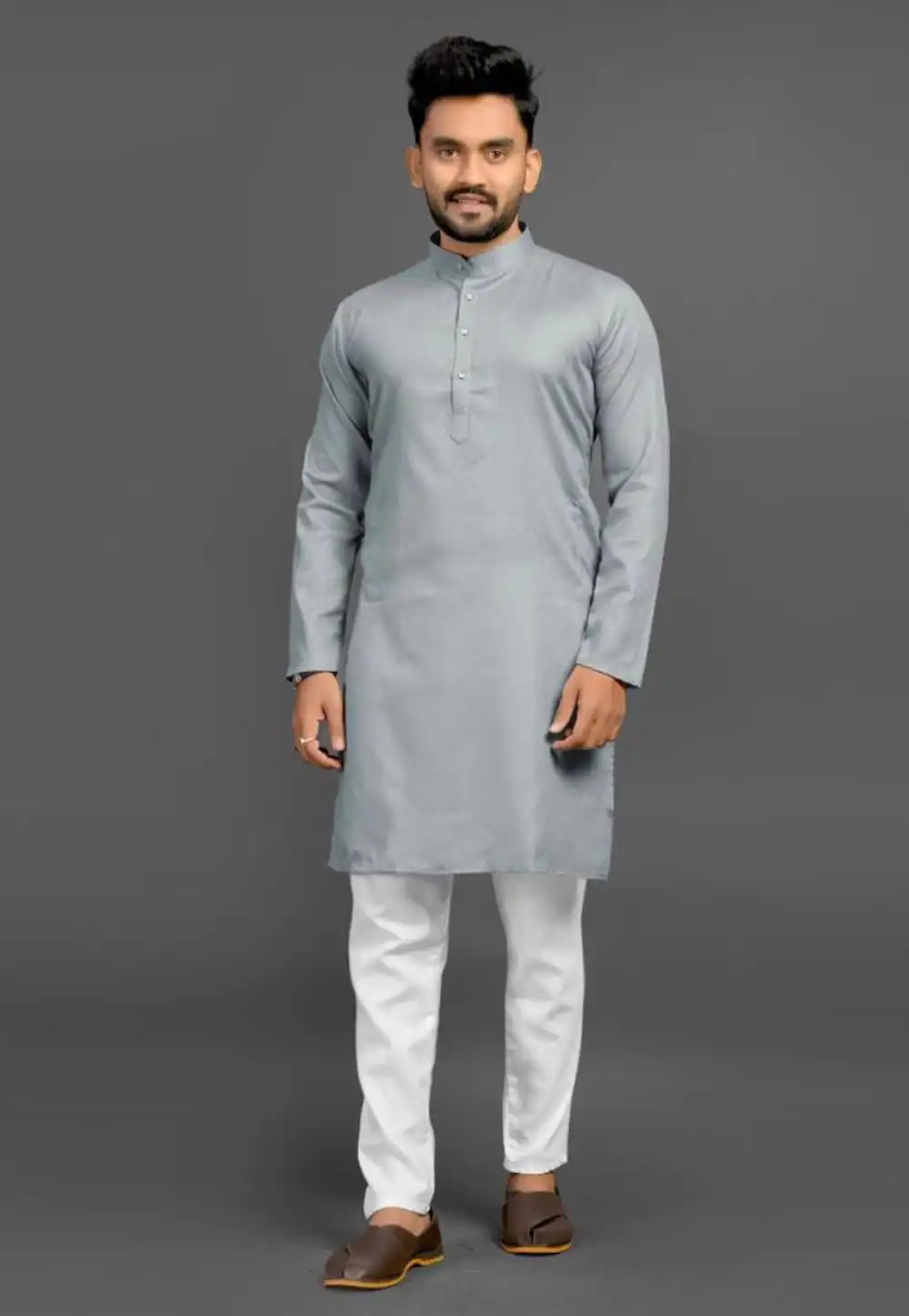 Grey Cotton Kurta Pajama 312783