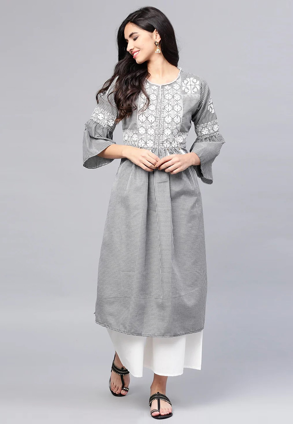 Grey Cotton Kurta Set With Palazzo 281343