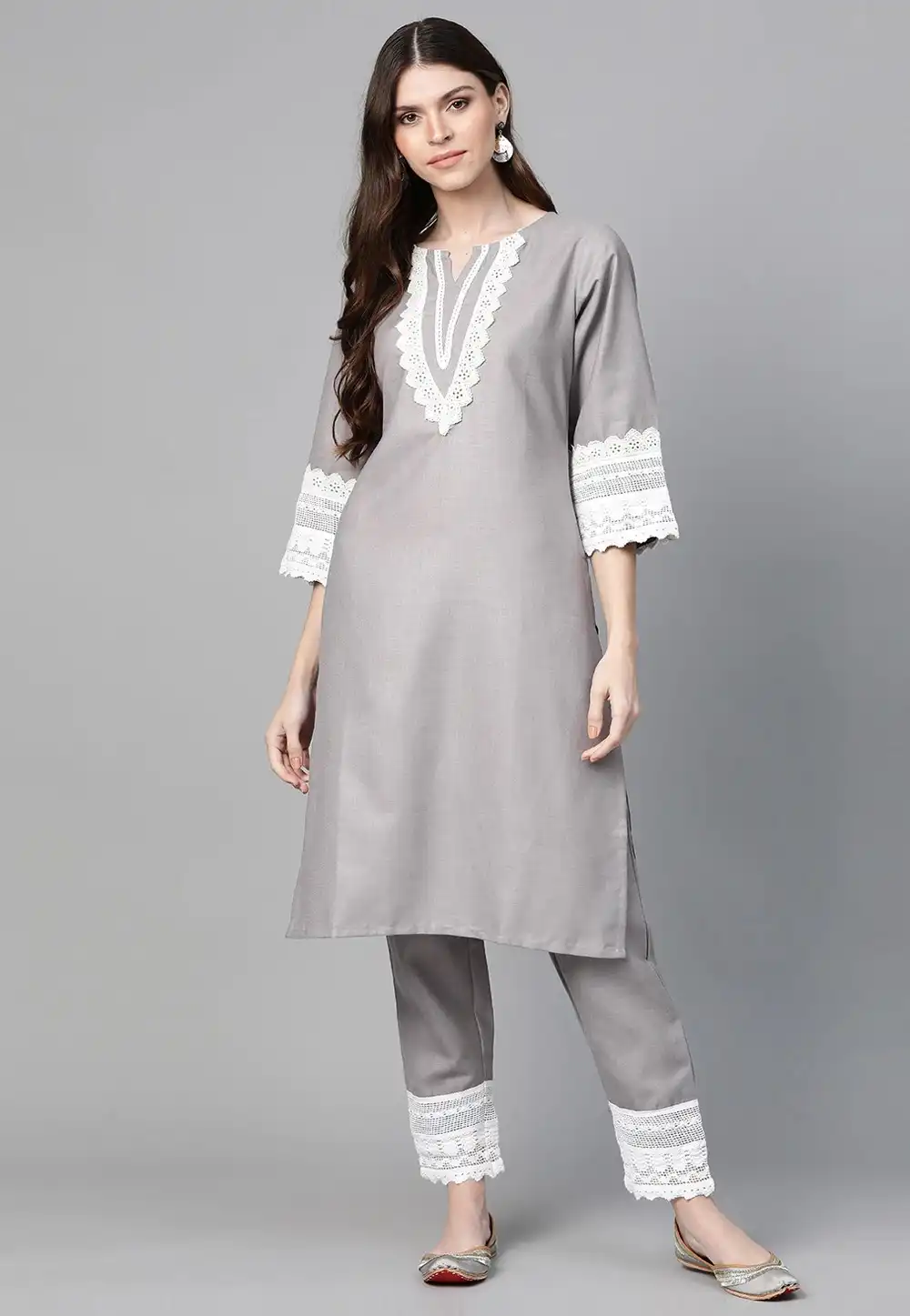 Grey Cotton Kurta Set With Pant 281373