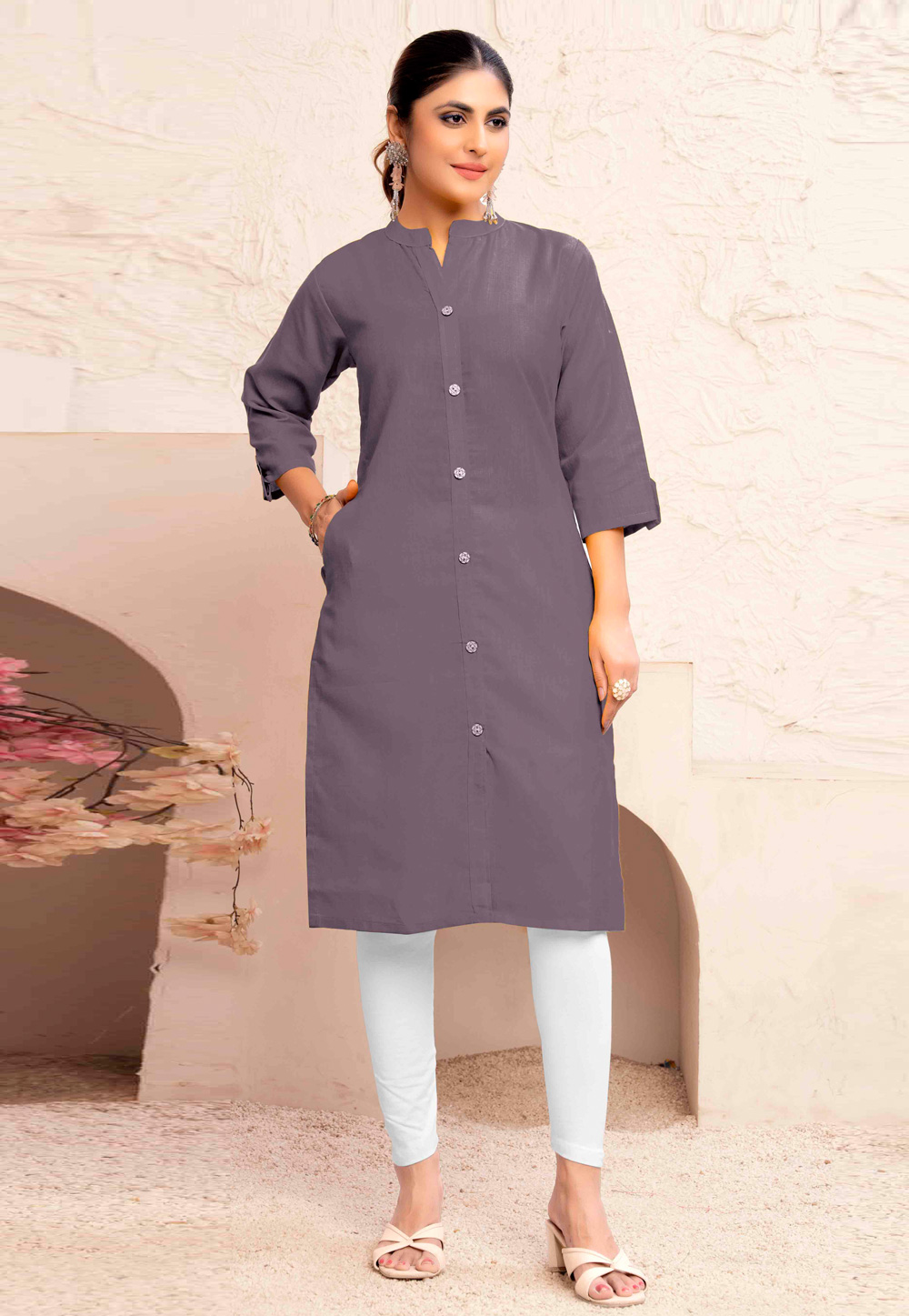 Grey Cotton Kurti 324638