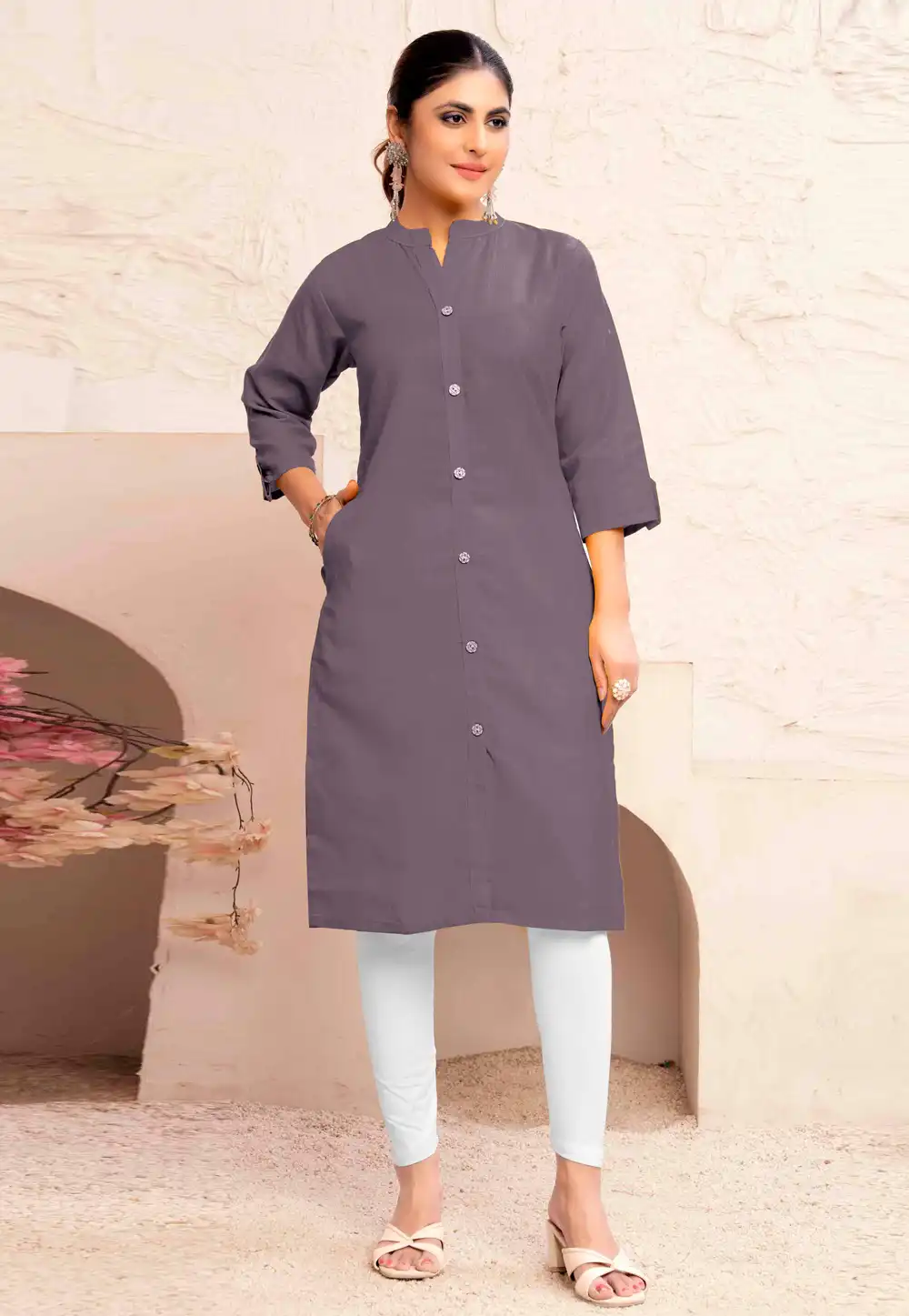 Grey Cotton Kurti 324638