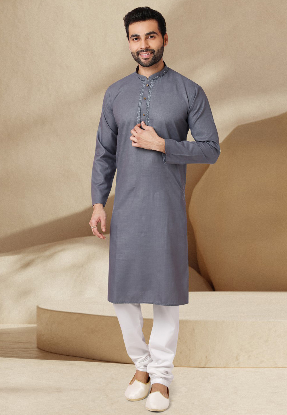 Grey Cotton Rayon Kurta Pajama 282618