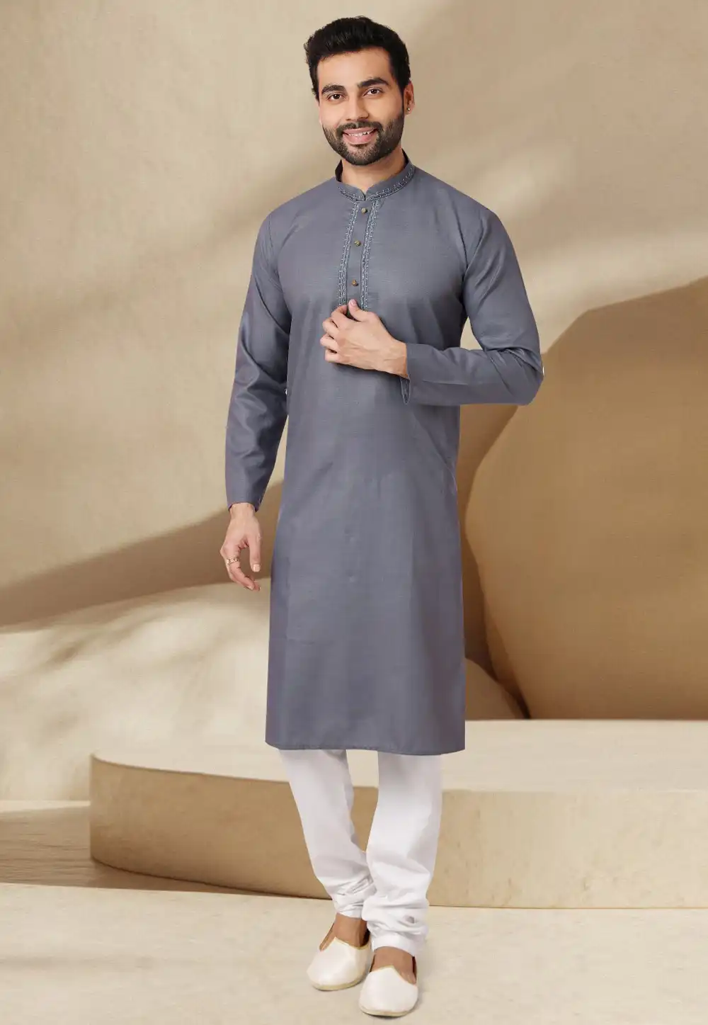 Grey Cotton Rayon Kurta Pajama 282618