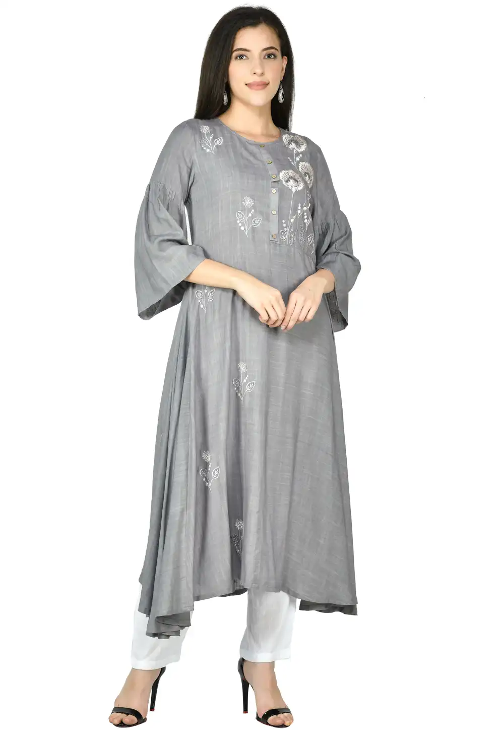 Grey Cotton Rayon Kurta Set With Pant 305471