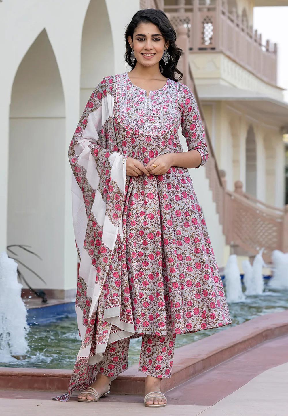 Grey Cotton Readymade Pant Style Suit 308073