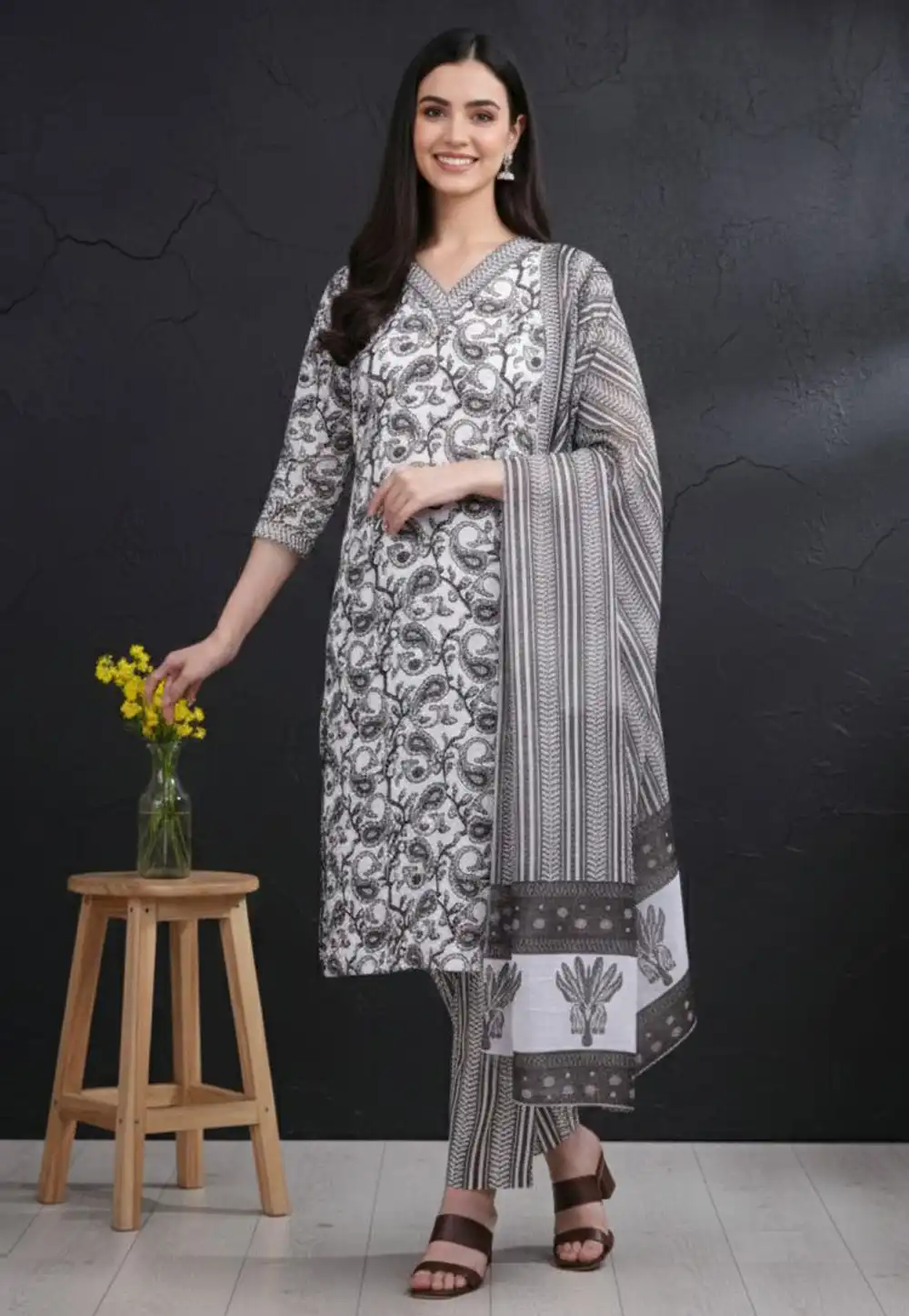 Grey Cotton Readymade Pant Style Suit 330581