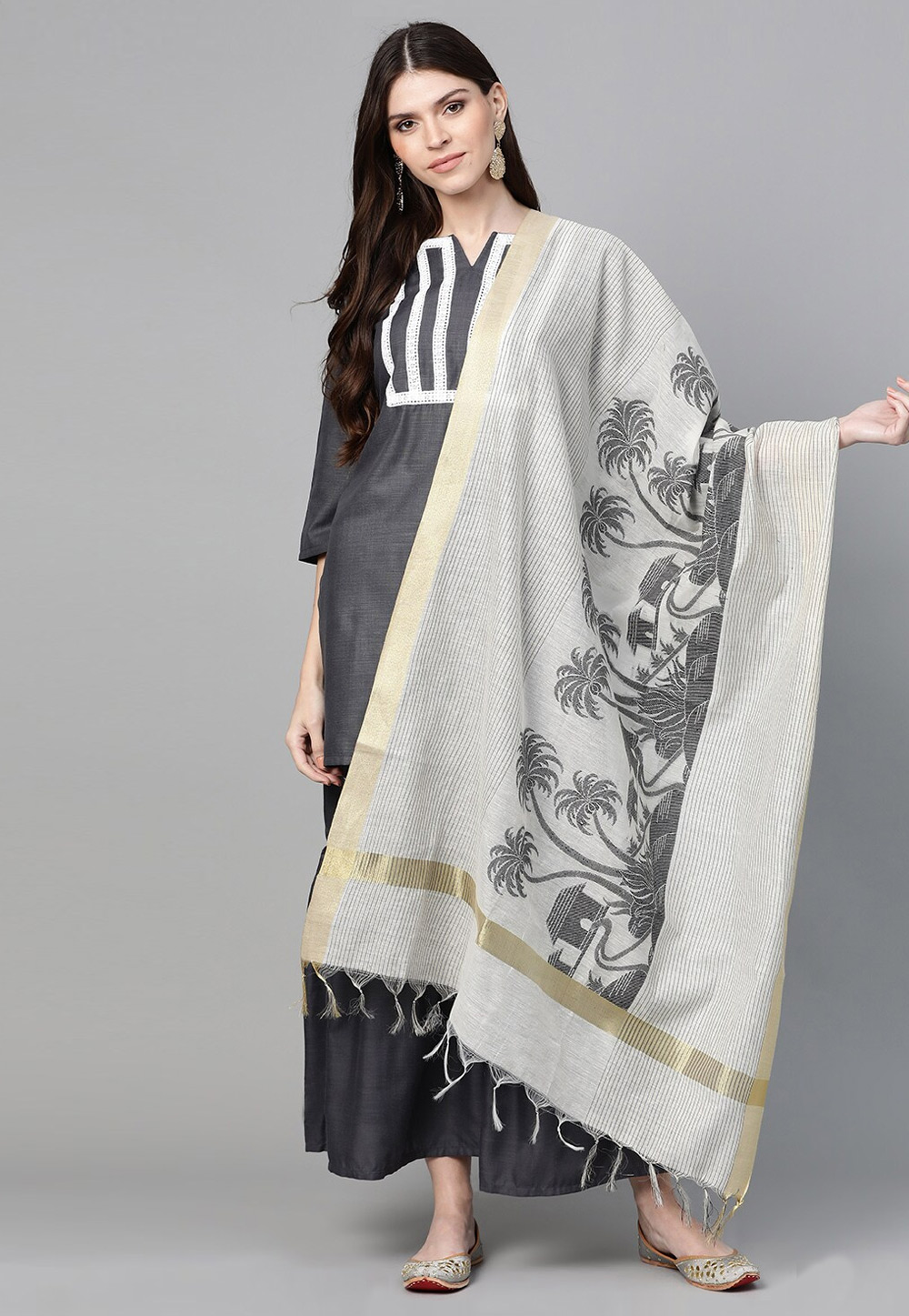Grey Cotton Readymade Sharara Suit 281381