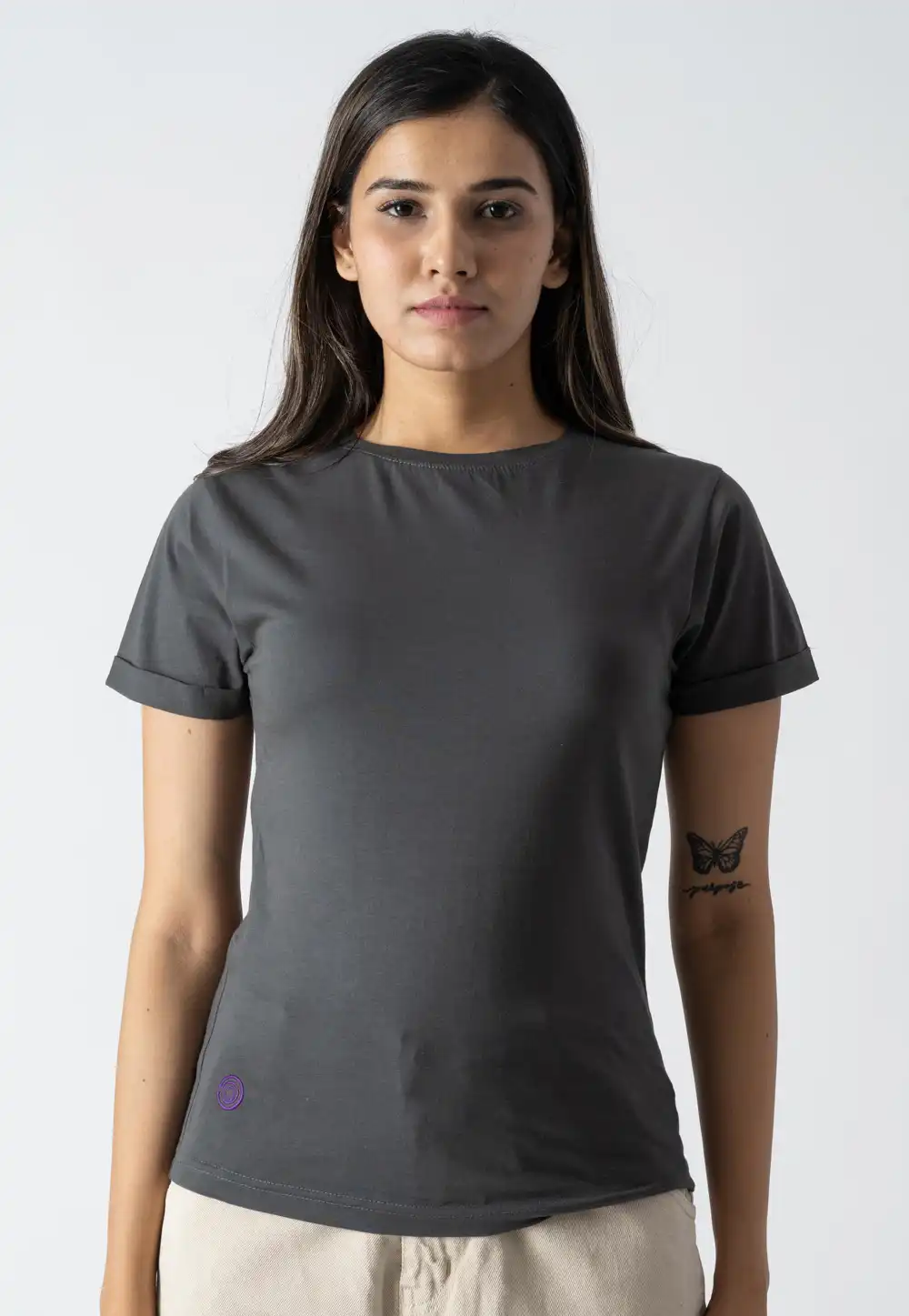 Grey Cotton Round Neck T-Shirt 313290