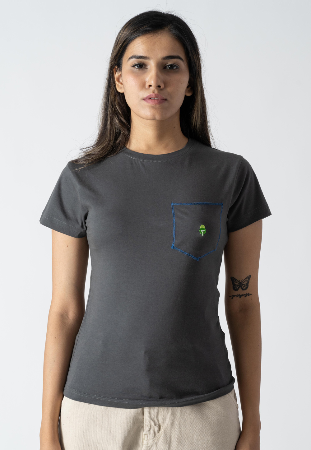 Grey Cotton Round Neck T-Shirt 313312