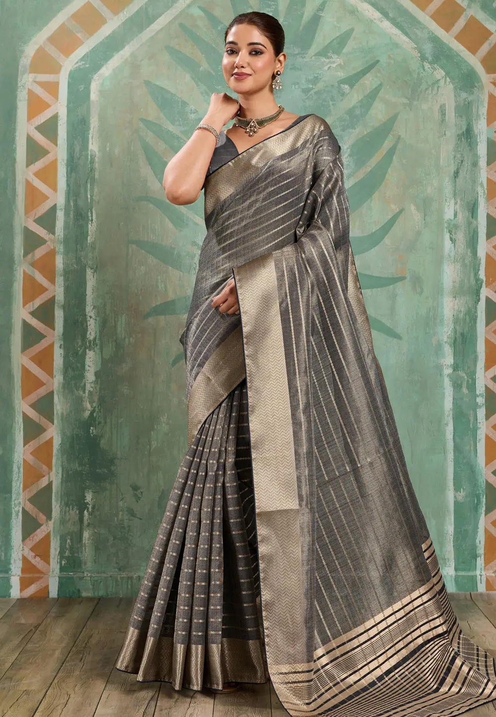 Grey Cotton Saree With Blouse 331263