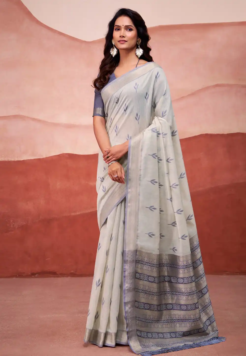 Grey Cotton Saree With Blouse 318455