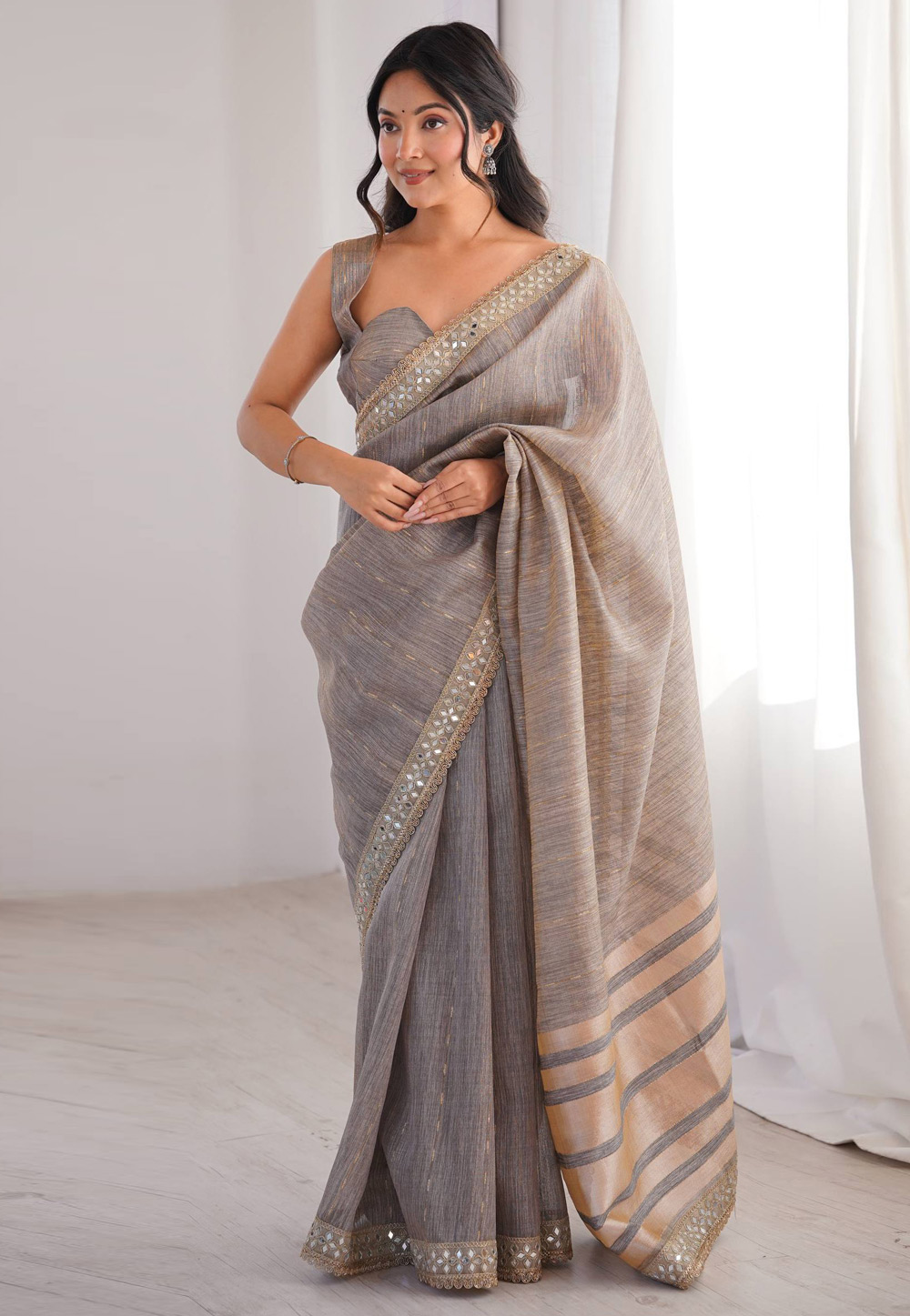 Grey Cotton Saree With Blouse 325728
