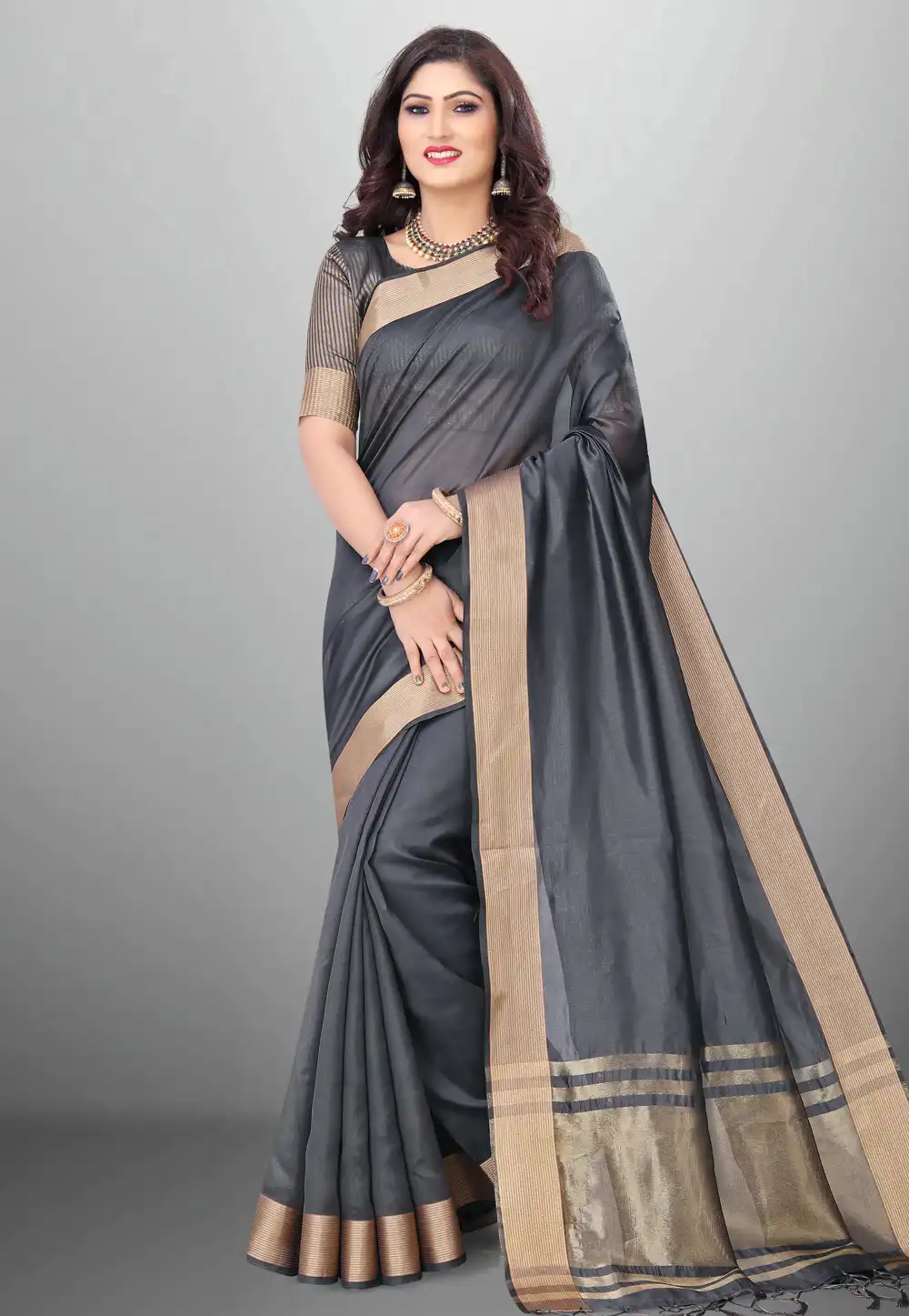 Grey Cotton Saree With Blouse 278452