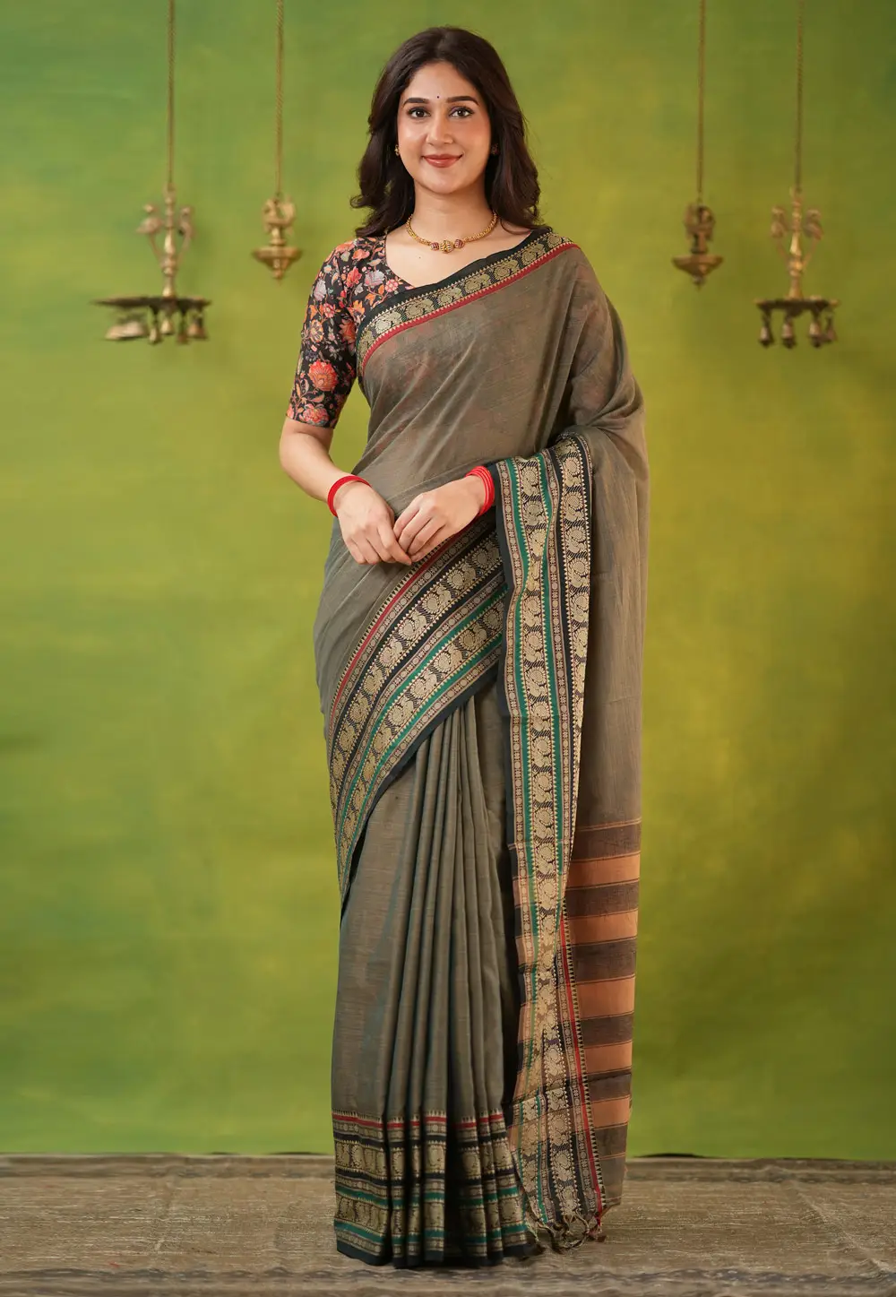 Grey Cotton Saree With Blouse 332746
