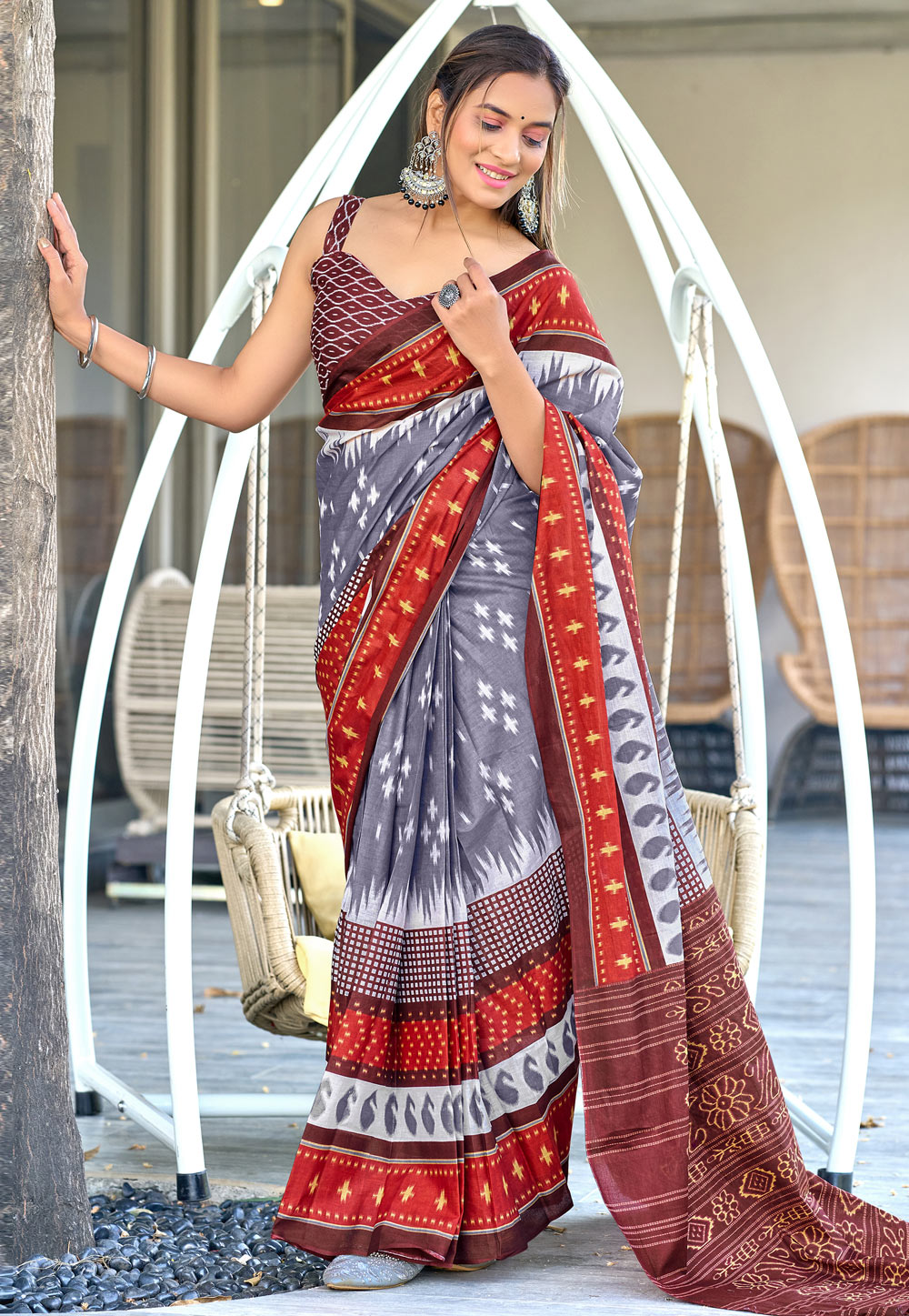 Grey Cotton Saree With Blouse 312173