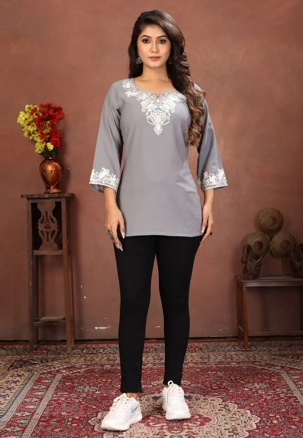 Grey Cotton Short Kurti for Women 321638