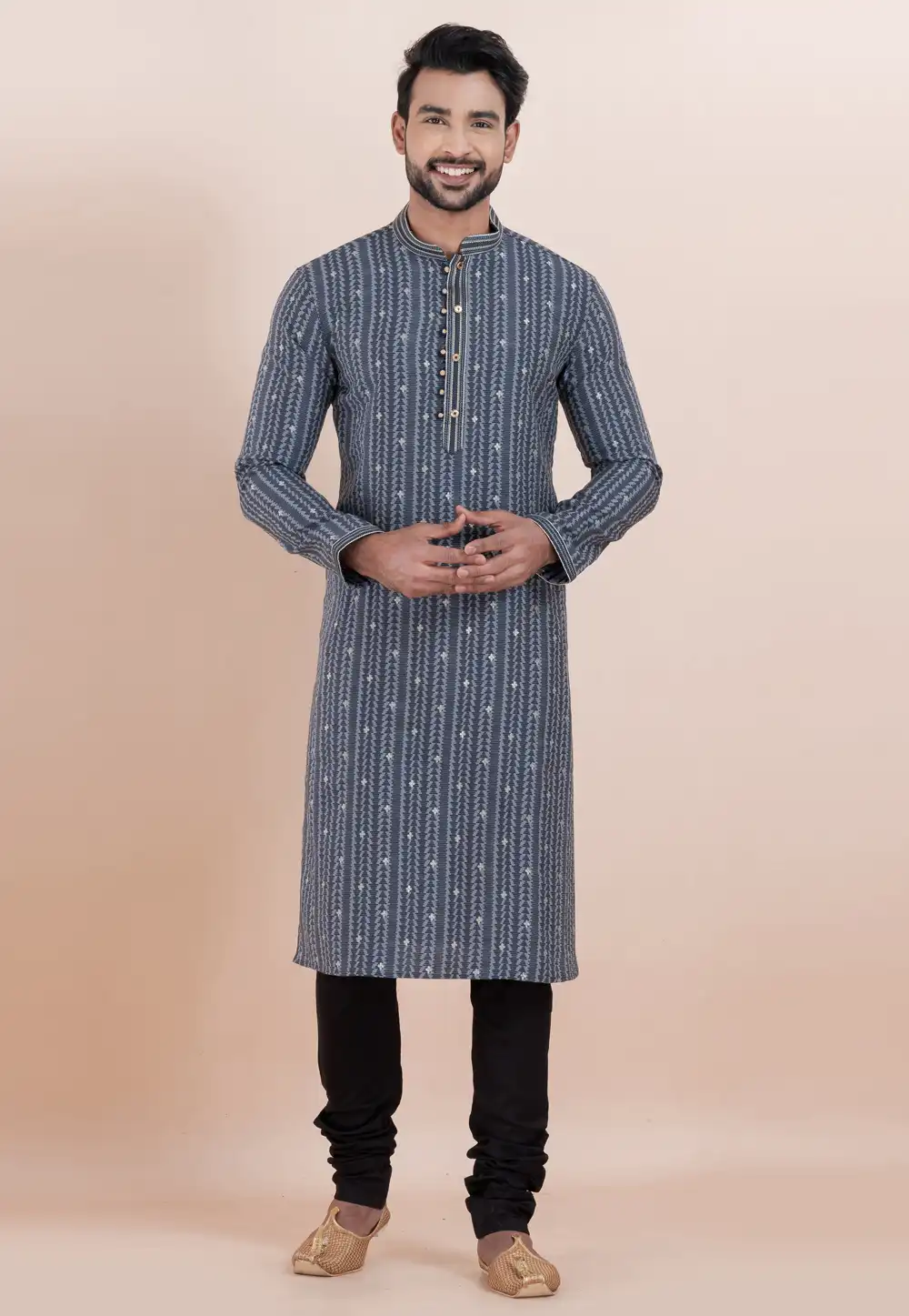 Grey Cotton Silk Kurta Pajama 306009