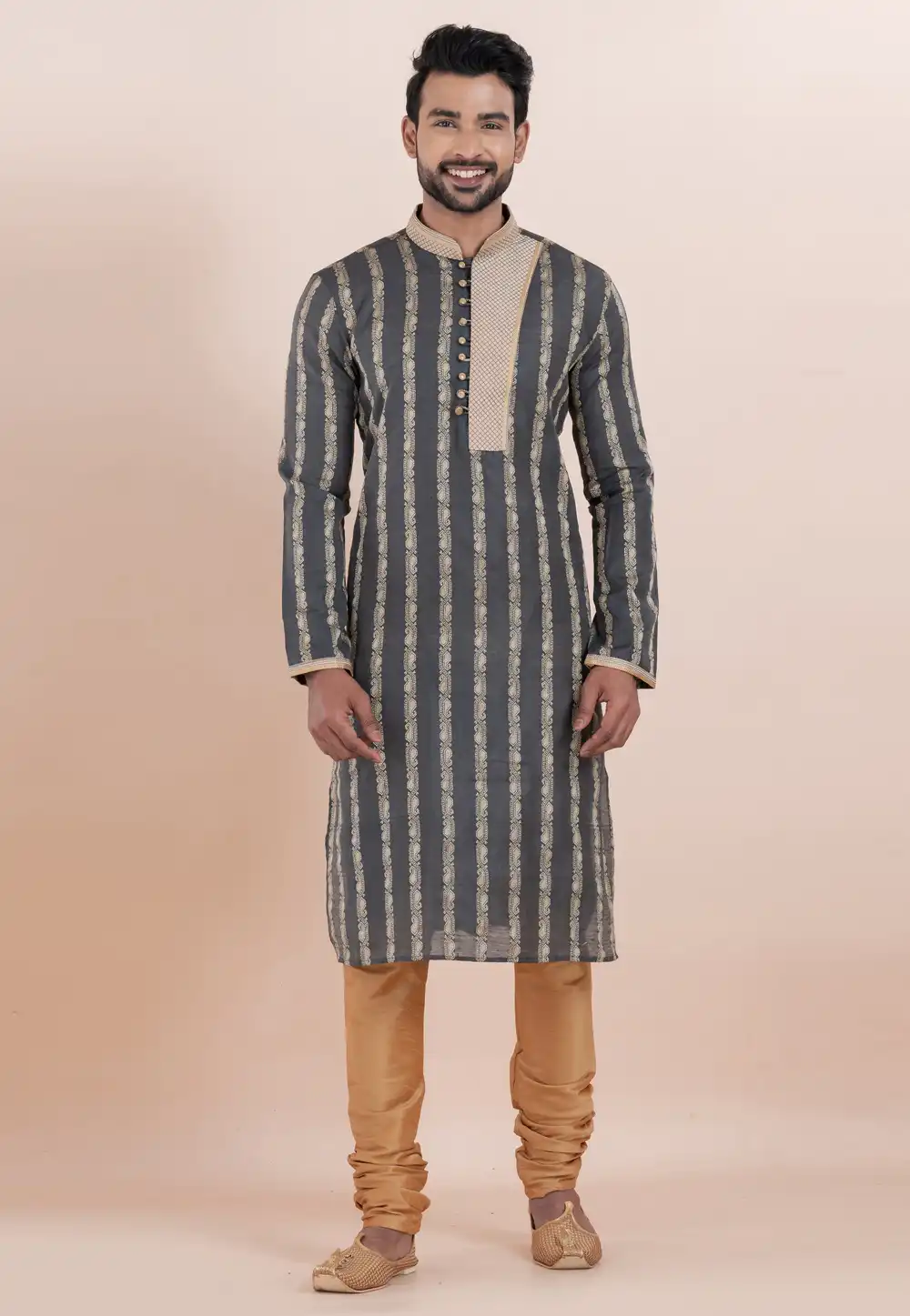 Grey Cotton Silk Kurta Pajama 306017