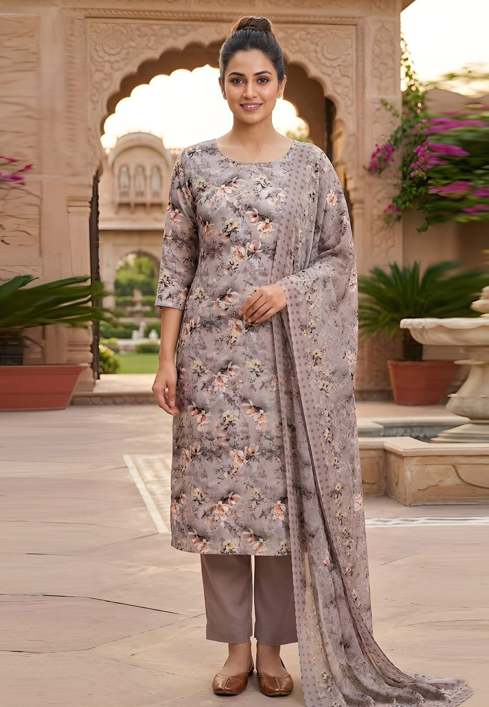 Grey Crepe Pakistani Suit 328359